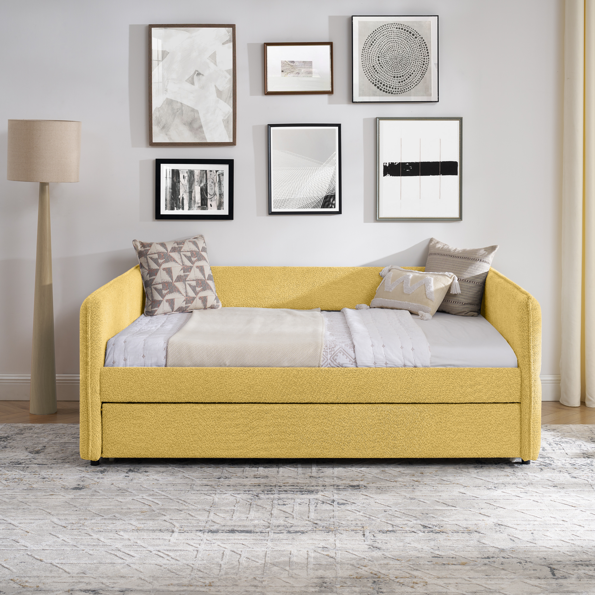 Full Size Daybed with Twin Size Pop-up Trundle Upholstered Tufted Sofa Bed, Full Size, Boucle Fabric (83"x58.5"x29.5") - Image 6