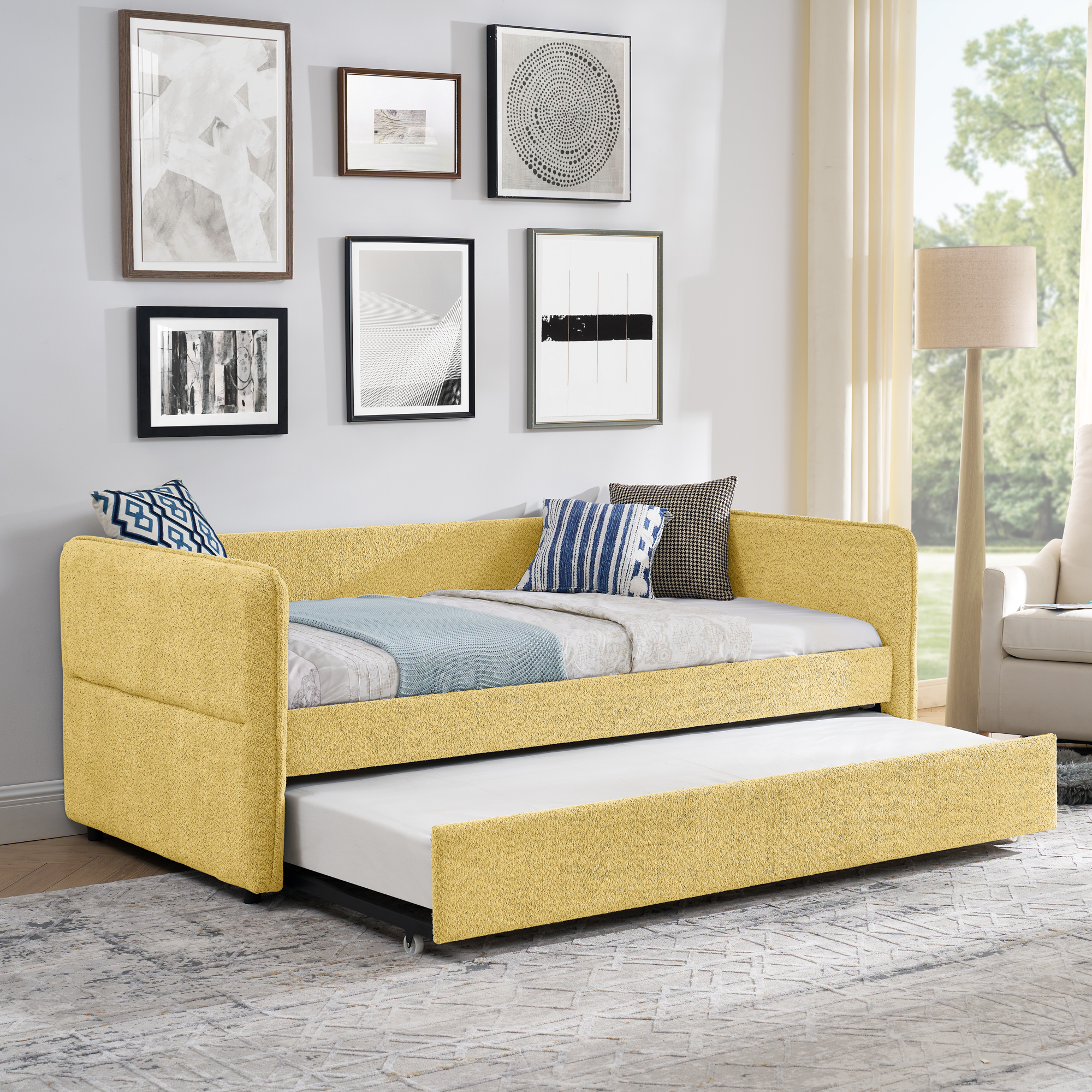Daybed with Twin Size Pop-up Trundle Upholstered Tufted Sofa Bed, Twin Size, Boucle Fabric (83"x43"x29.5") - Image 2