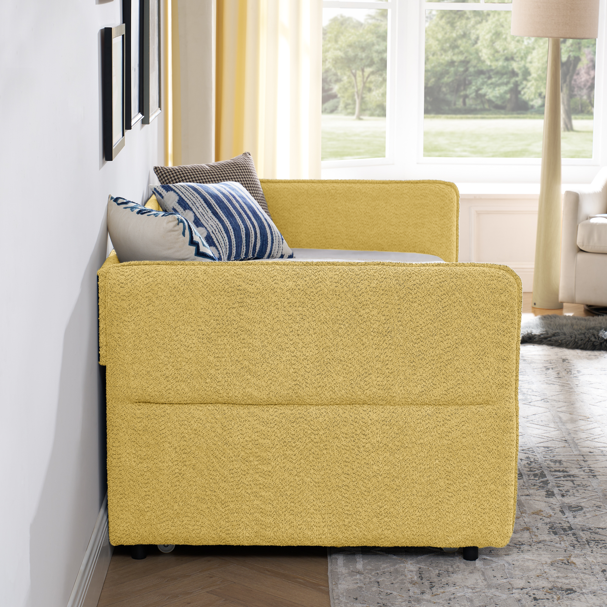 Daybed with Twin Size Pop-up Trundle Upholstered Tufted Sofa Bed, Twin Size, Boucle Fabric (83"x43"x29.5") - Image 5