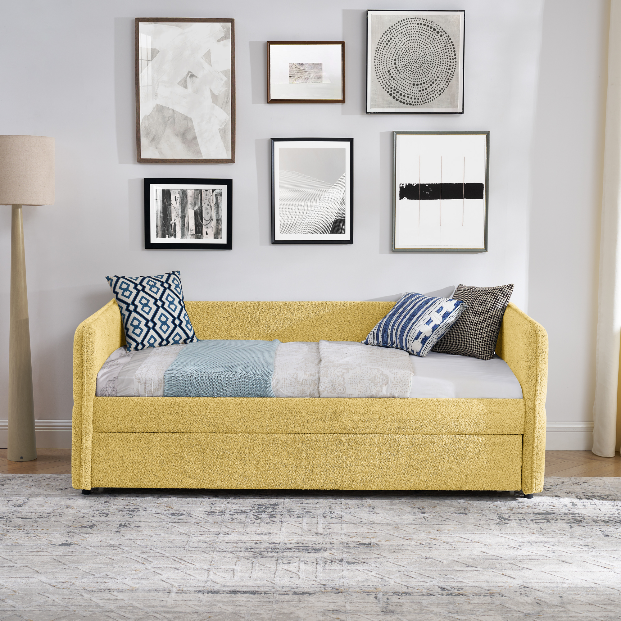 Daybed with Twin Size Pop-up Trundle Upholstered Tufted Sofa Bed, Twin Size, Boucle Fabric (83"x43"x29.5") - Image 6