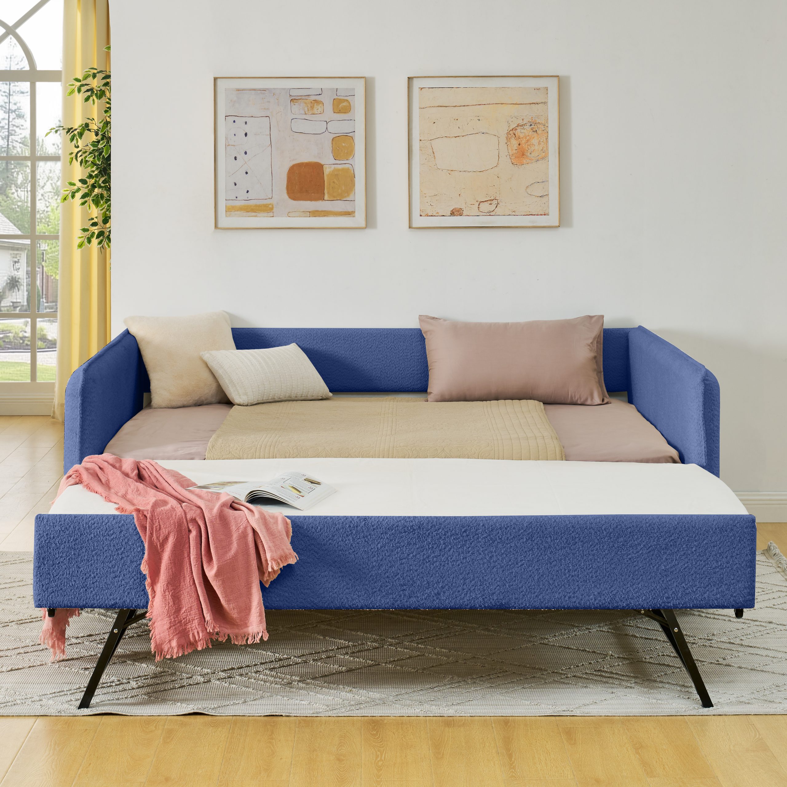 Full Size Daybed with Twin Size Pop-up Trundle Upholstered Tufted Sofa Bed, Full Size, Boucle Fabric (83"x58.5"x29.5") - Image 3