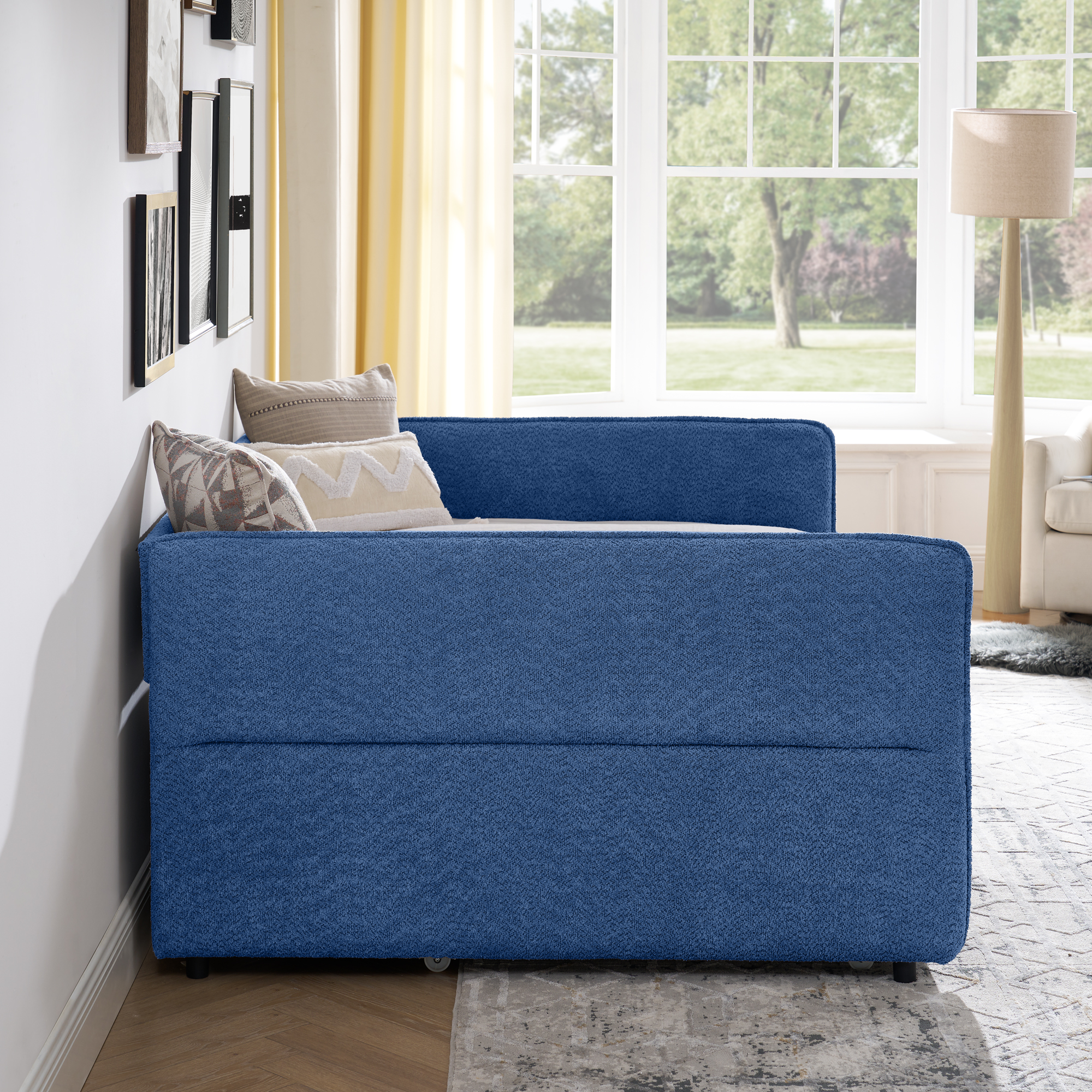 Full Size Daybed with Twin Size Pop-up Trundle Upholstered Tufted Sofa Bed, Full Size, Boucle Fabric (83"x58.5"x29.5") - Image 4