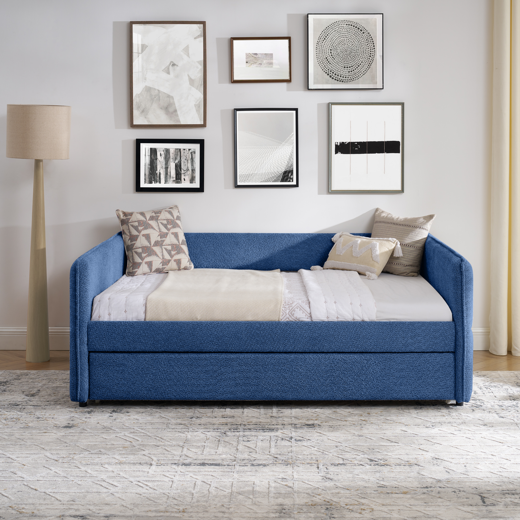 Full Size Daybed with Twin Size Pop-up Trundle Upholstered Tufted Sofa Bed, Full Size, Boucle Fabric (83"x58.5"x29.5") - Image 6