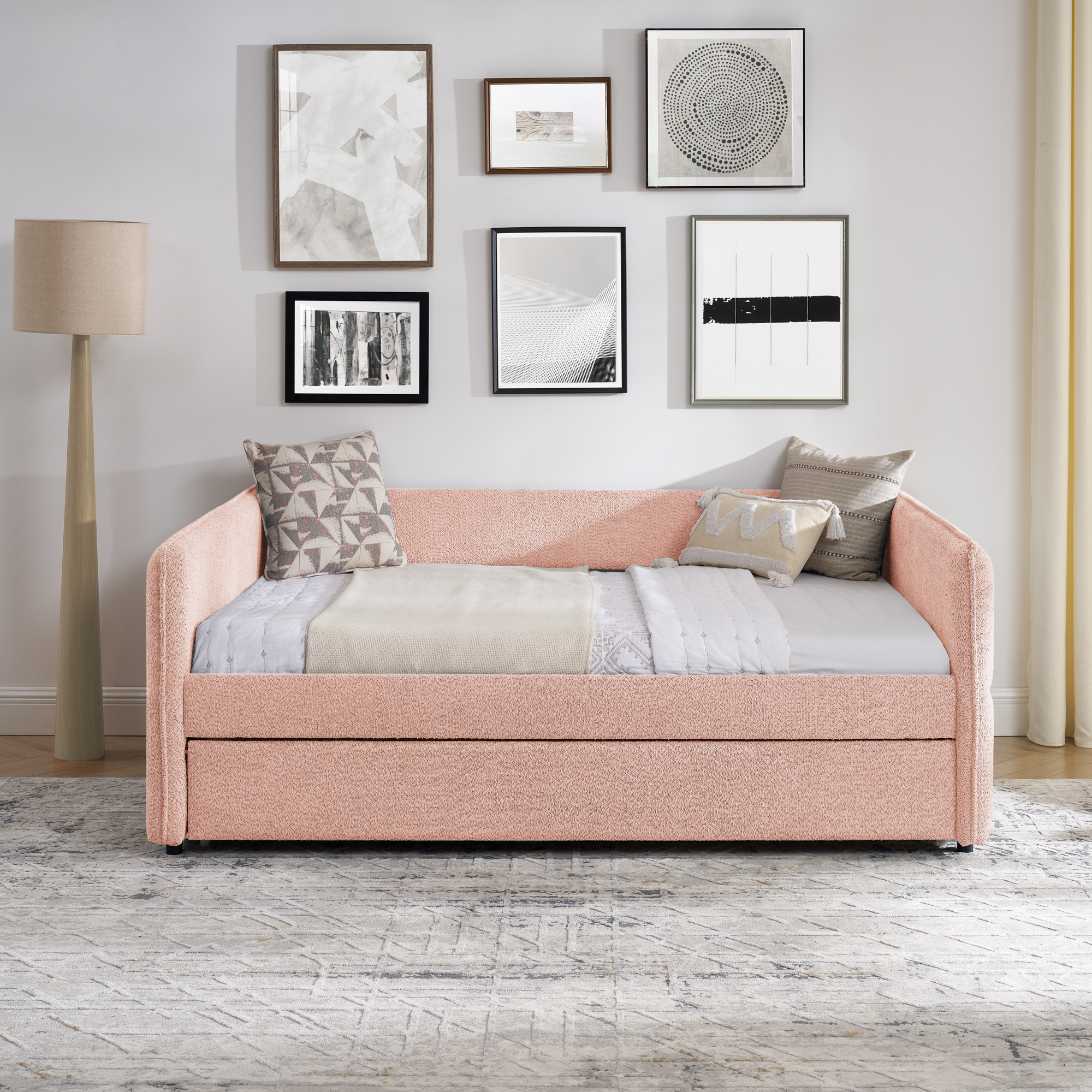 Full Size Daybed with Twin Size Pop-up Trundle Upholstered Tufted Sofa Bed, Full Size, Boucle Fabric (83"x58.5"x29.5") - Image 2