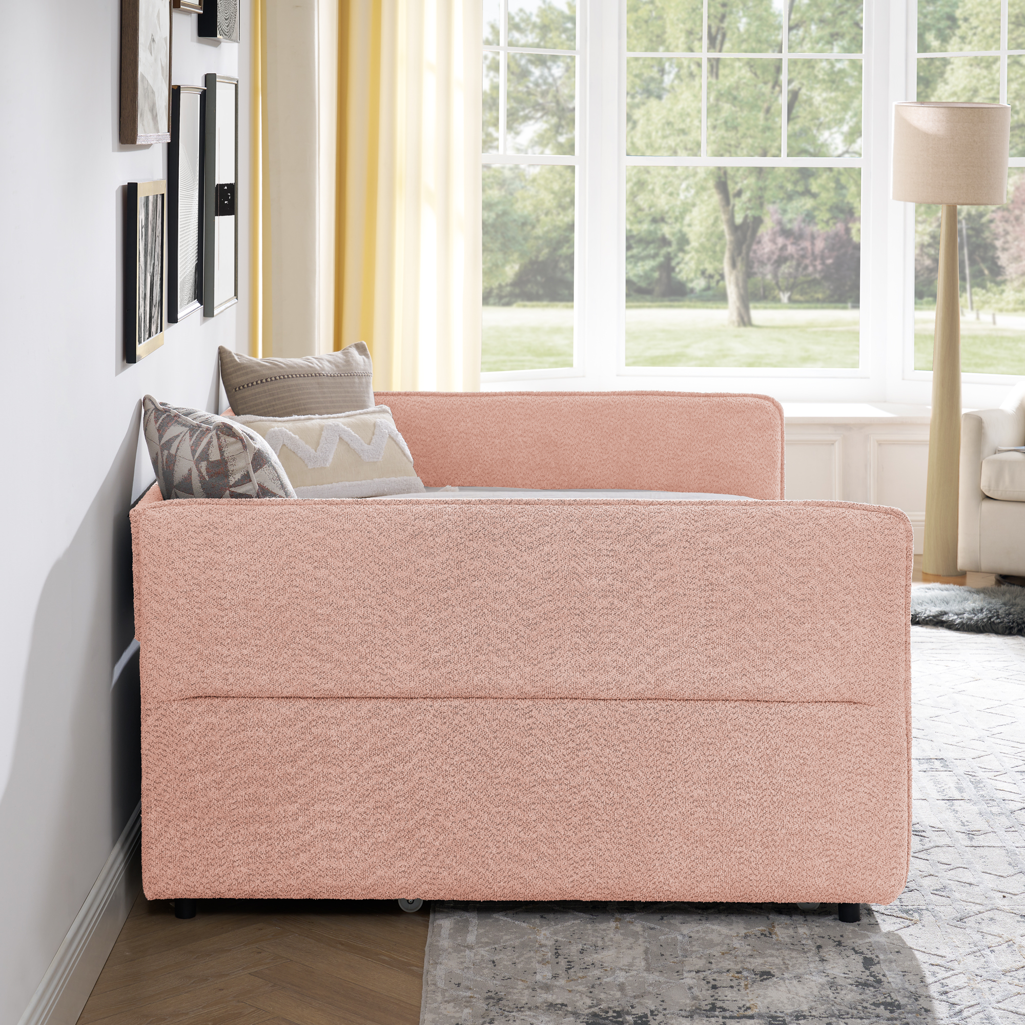Full Size Daybed with Twin Size Pop-up Trundle Upholstered Tufted Sofa Bed, Full Size, Boucle Fabric (83"x58.5"x29.5") - Image 3