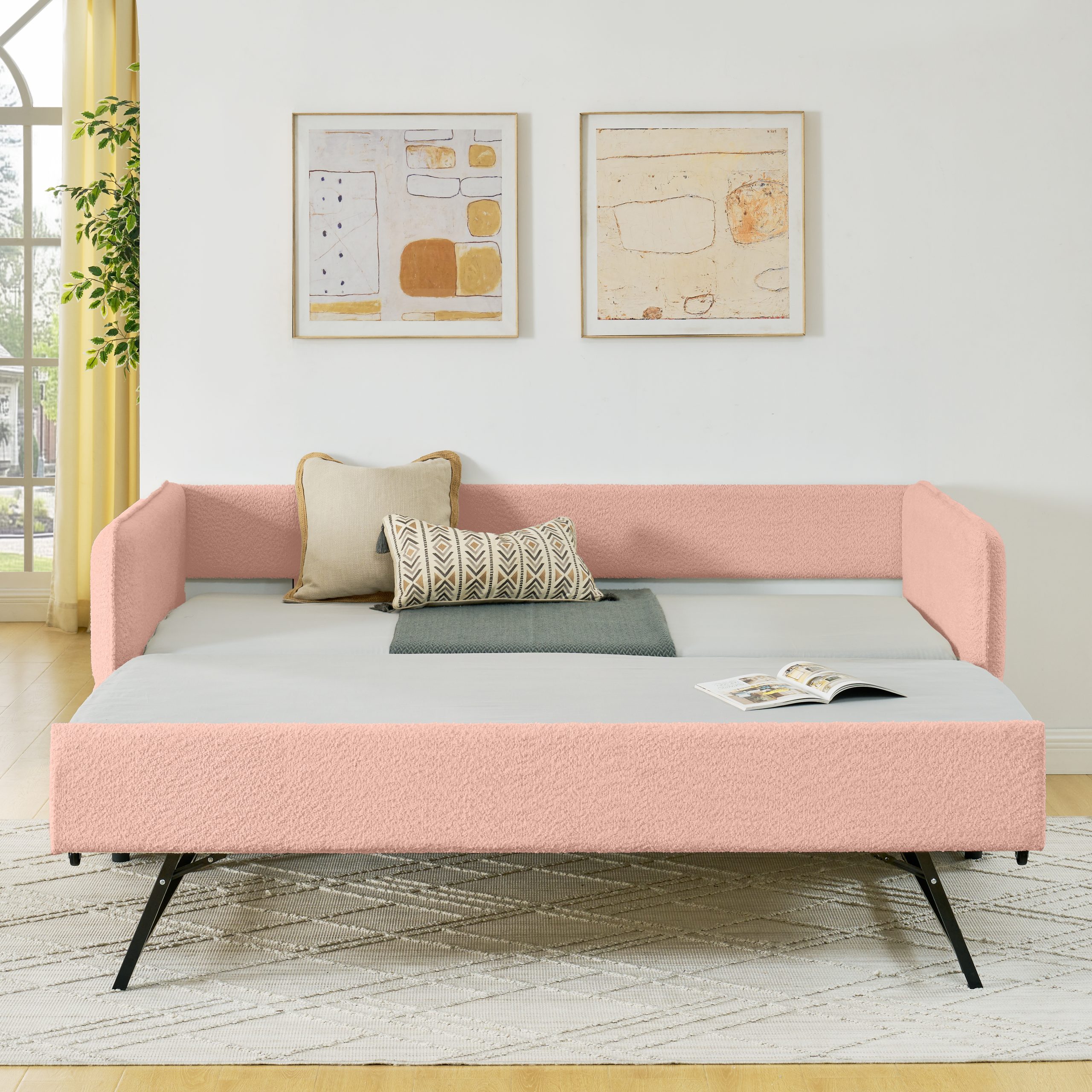 Daybed with Twin Size Pop-up Trundle Upholstered Tufted Sofa Bed, Twin Size, Boucle Fabric (83"x43"x29.5") - Image 2