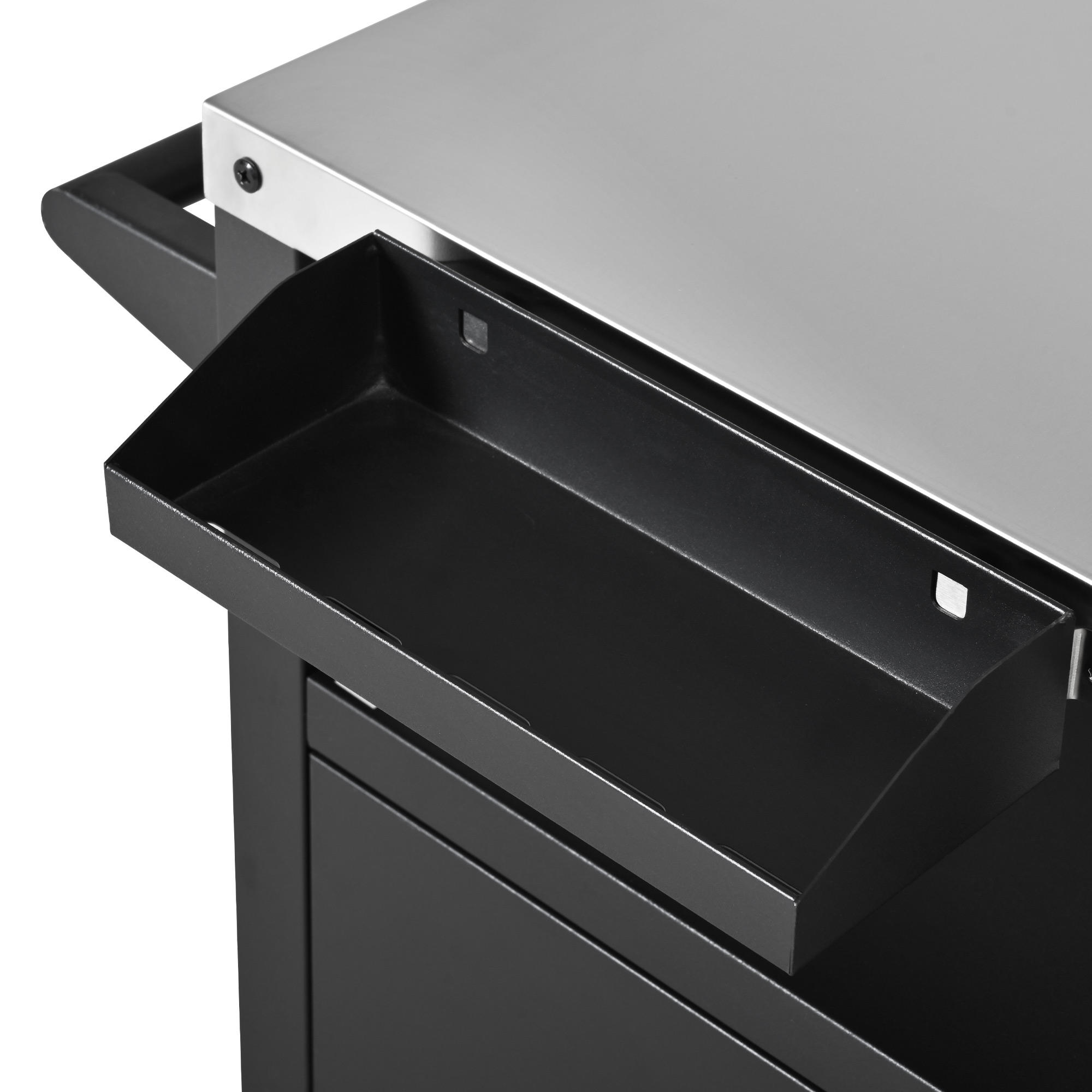 K&K 33.9" Outdoor Grill Cart with Drop Leaf, Outdoor Metal Bar Cart Pizza Oven Table with Wheels, Stainless Steel Top, Outdoor Kitchen Island with Storage Cabinet & Spice & Paper Rack for BBQ, Waterpr - Image 6