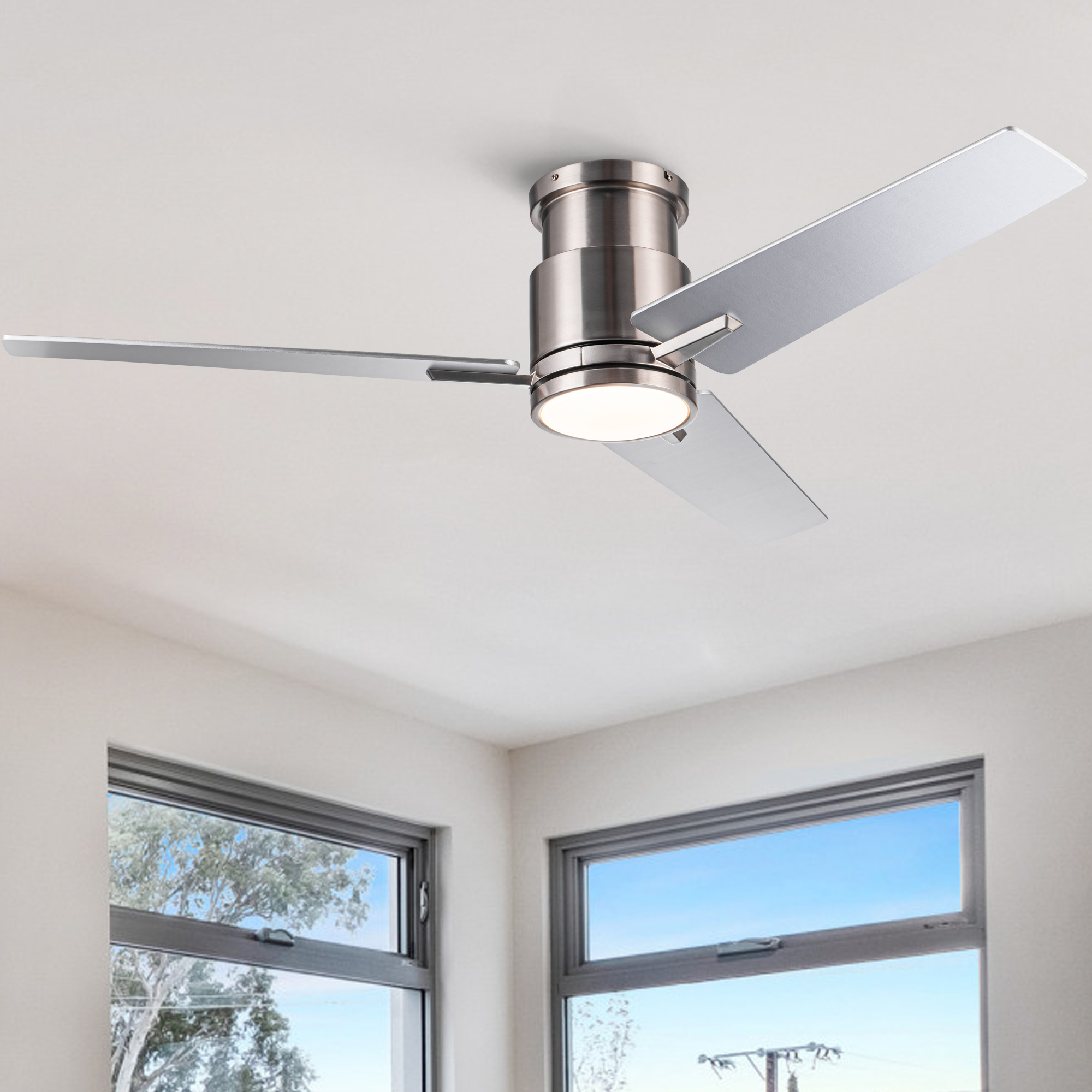 52" Brushed Nickel Lowe Profile Ceiling Fan with Light - Image 2