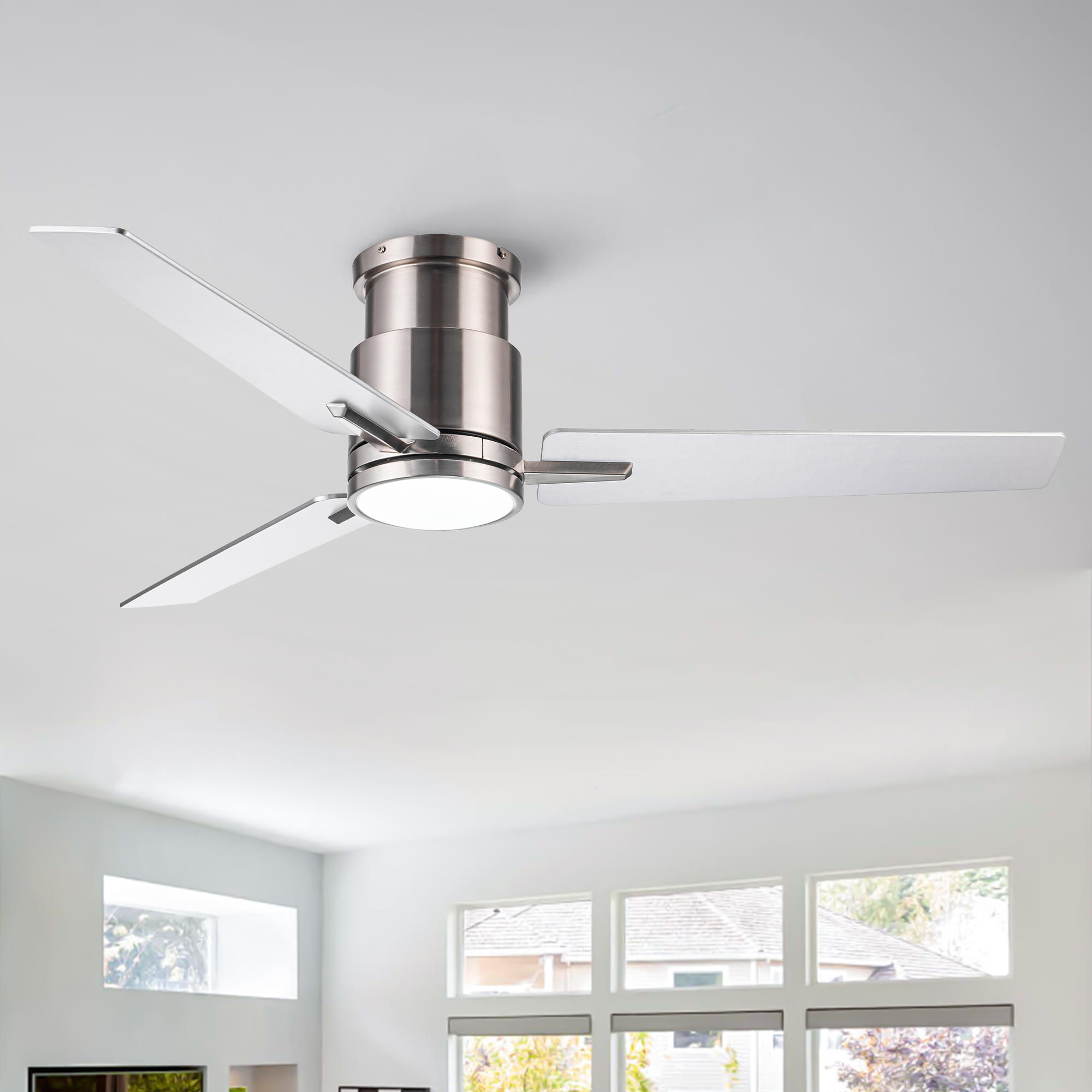 52" Brushed Nickel Lowe Profile Ceiling Fan with Light - Image 3