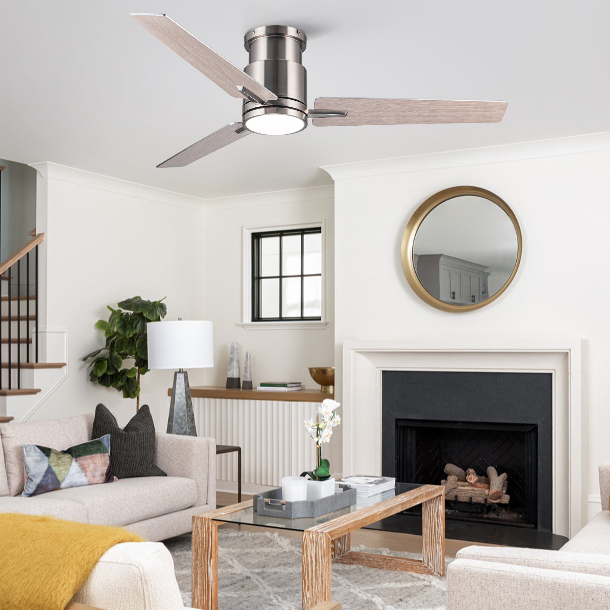 52" Brushed Nickel Lowe Profile Ceiling Fan with Light - Image 4