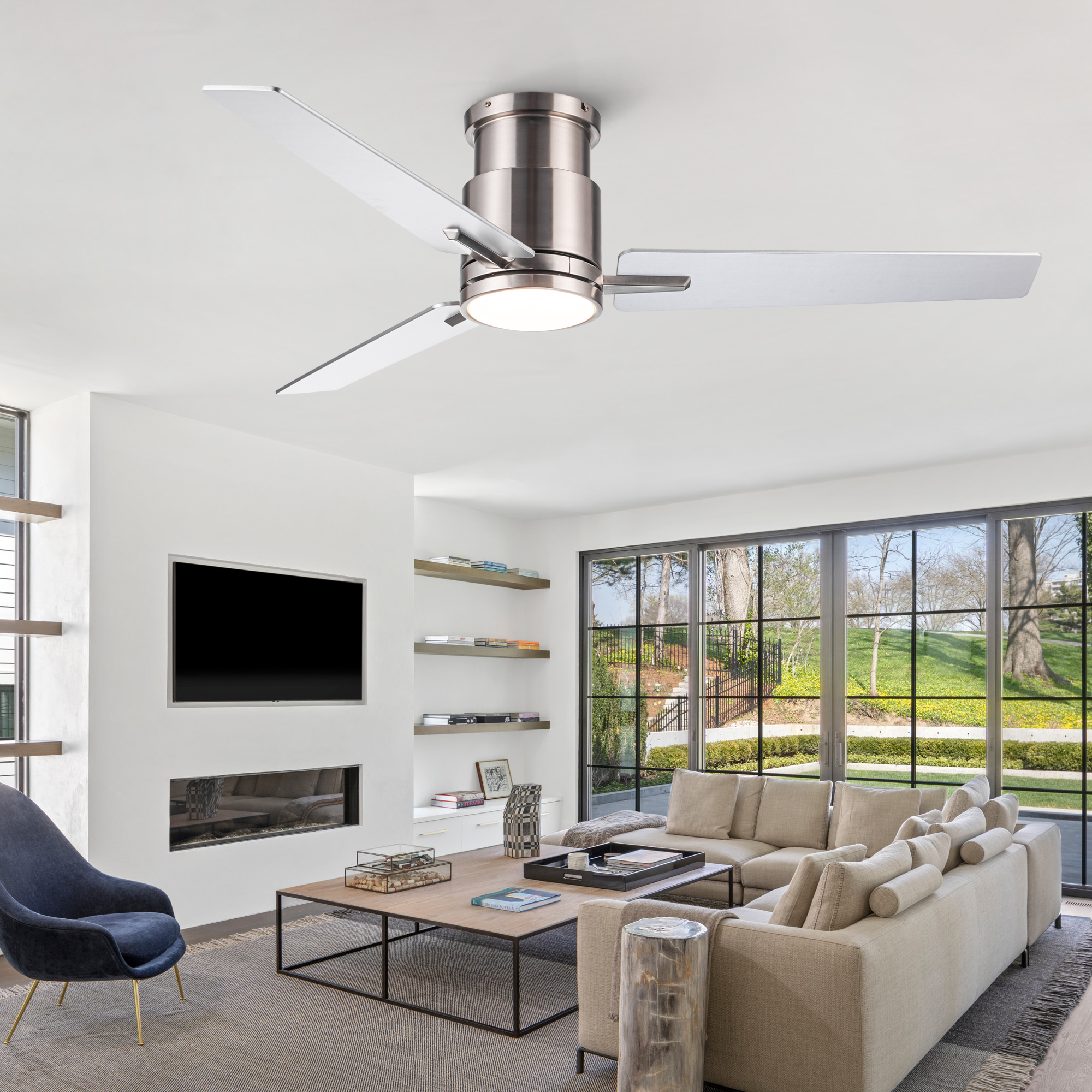 52" Brushed Nickel Lowe Profile Ceiling Fan with Light - Image 5