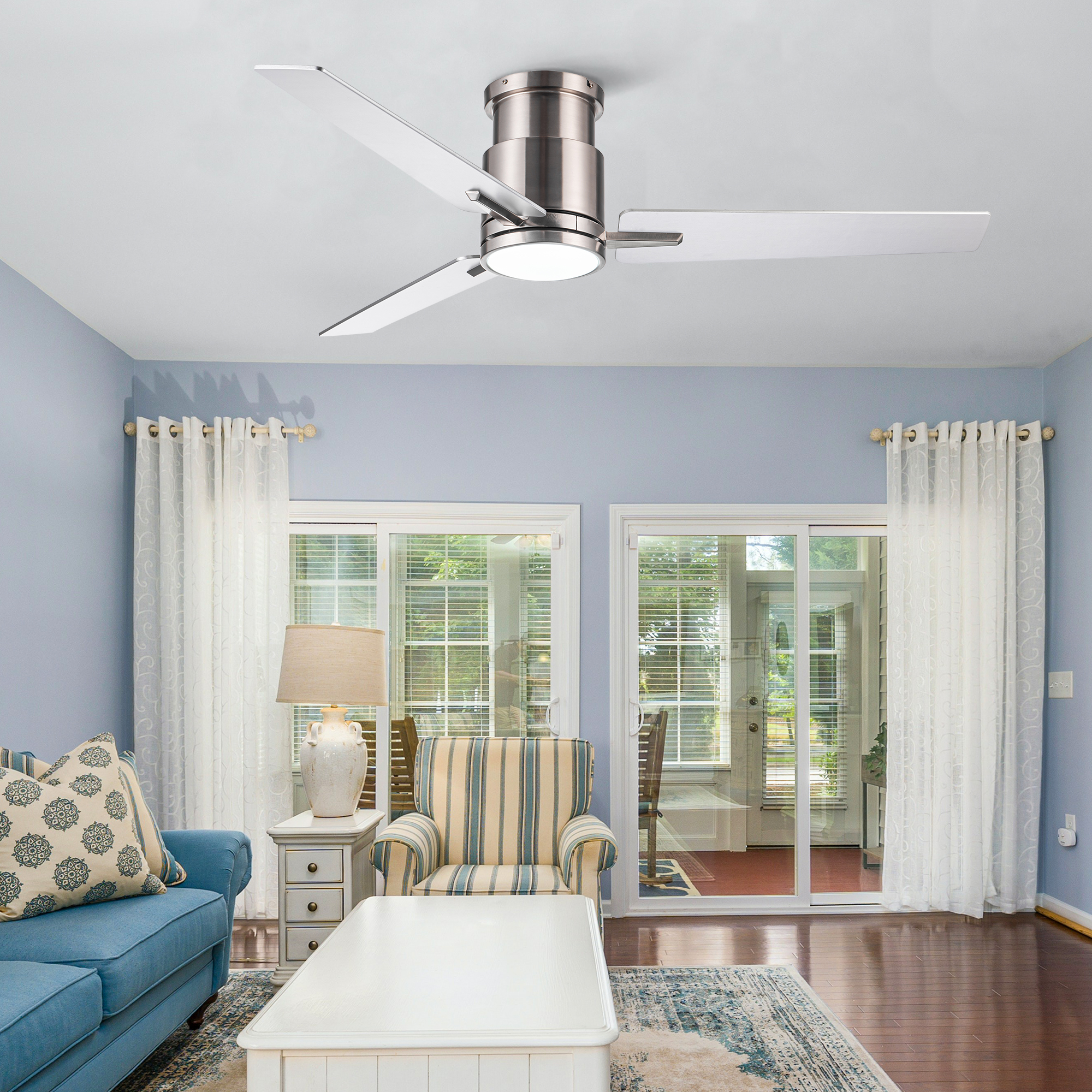 52" Brushed Nickel Lowe Profile Ceiling Fan with Light - Image 6