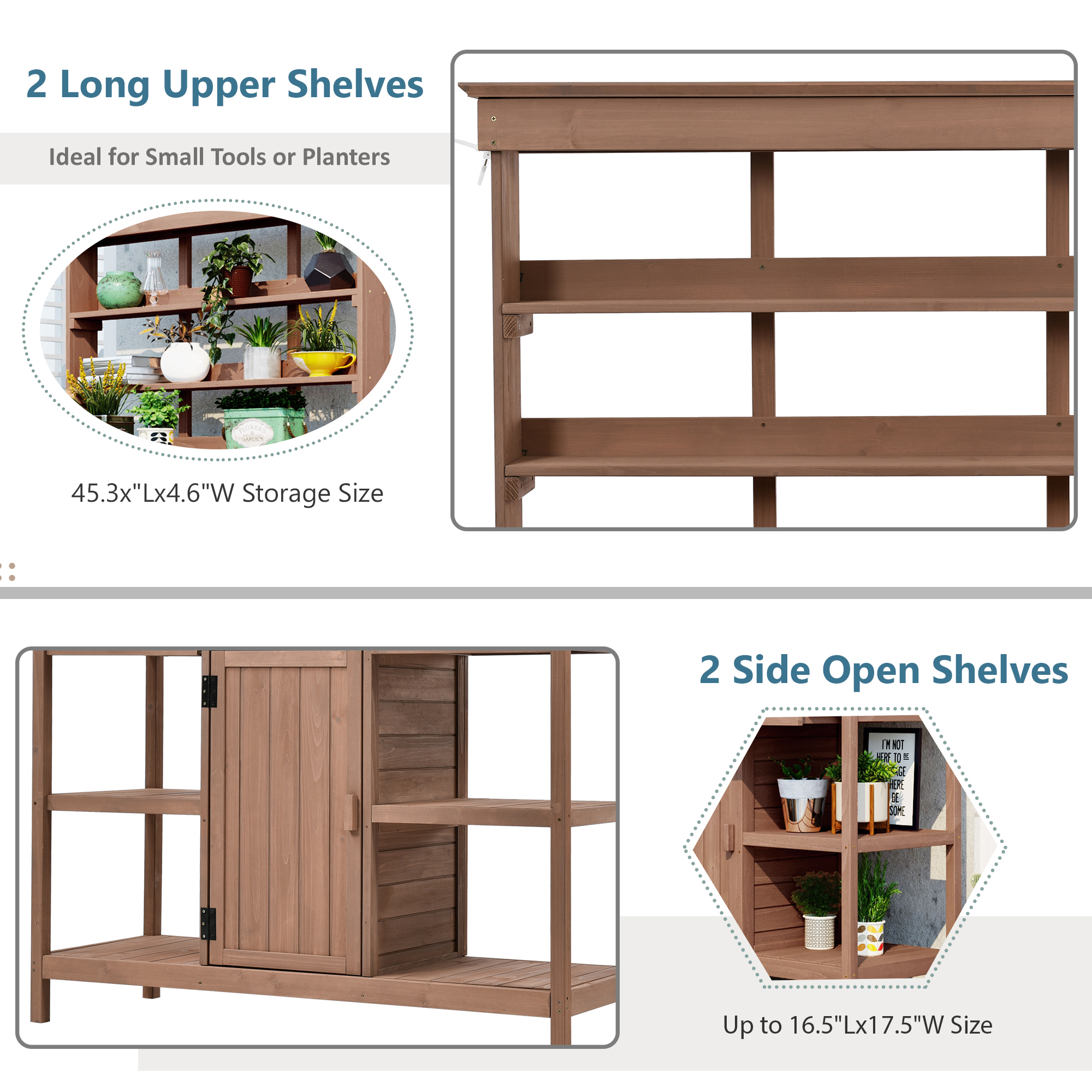 TOPMAX 66" Large Outdoor Farmhouse Wooden Potting Bench Table, Garden Workstation with 2 Drawers, Cabinet and Open Shelves for Backyard, Mudroom, Brown - Image 5