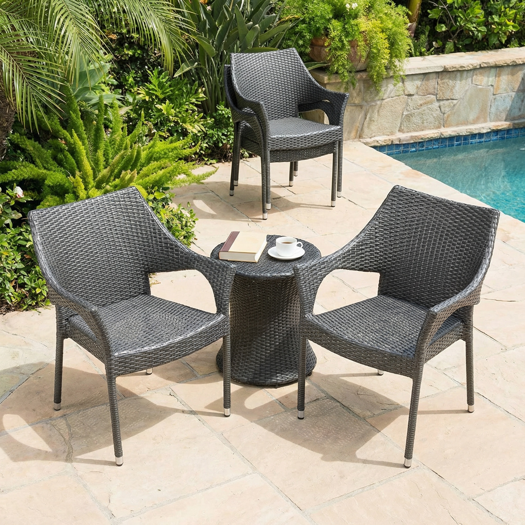 MIRAGE GREY PE WICKER STACKING ARMCHAIR,4PCS - Image 2