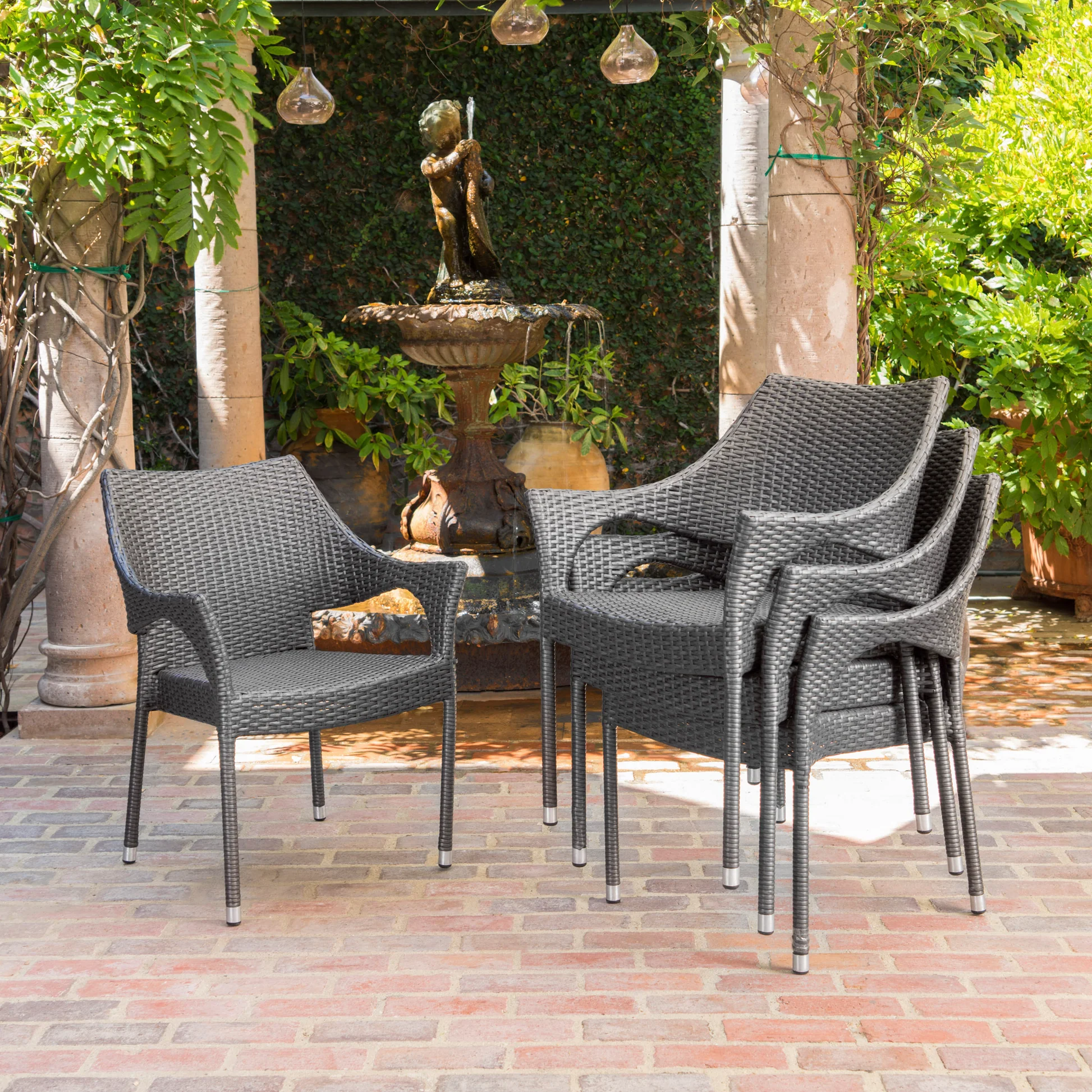 MIRAGE GREY PE WICKER STACKING ARMCHAIR,4PCS - Image 3