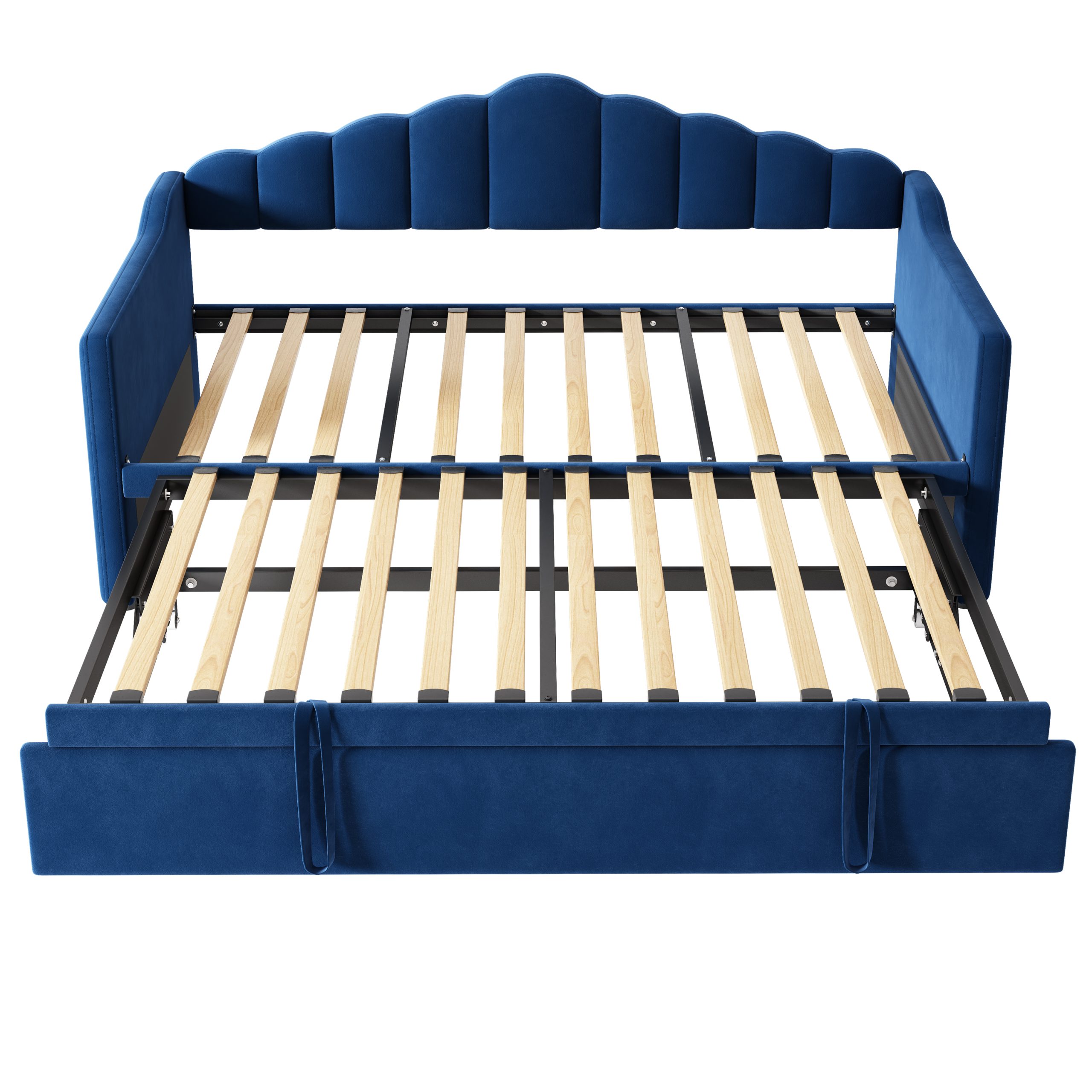 Upholstered Twin Size Daybed with Adjustable Height Pop Up Trundle Twin Bed and USB & Type-C Charging Port, Day Bed Frame with 2 Side Pockets, No Box-Spring Needed, Blue(Old SKU:N733S285118C) - Image 6