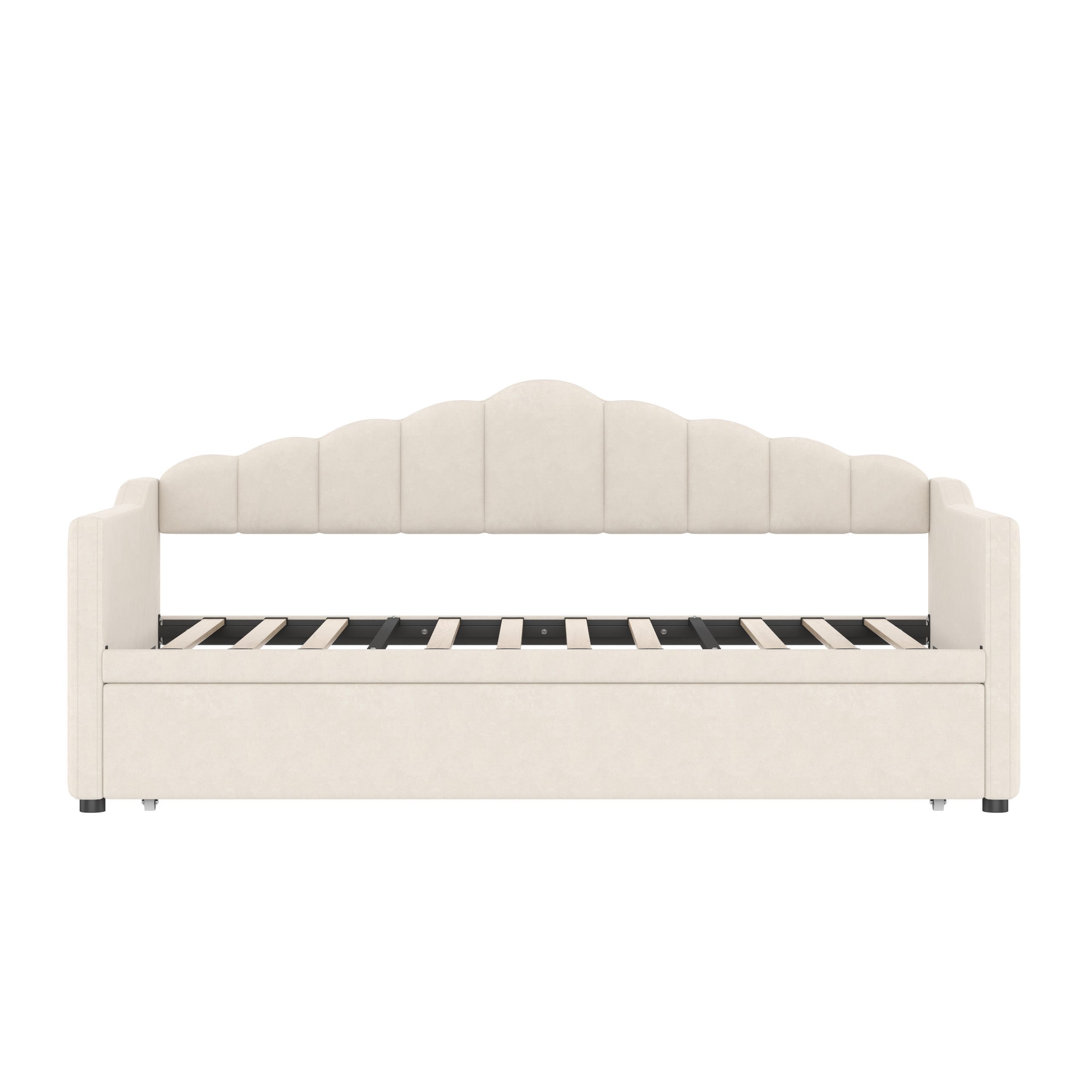 Upholstered Twin Size Daybed with Adjustable Height Pop Up Trundle Twin Bed and USB & Type-C Charging Port, Day Bed Frame with 2 Side Pockets, No Box-Spring Needed, Beige(Old SKU:N733S285118A) - Image 6