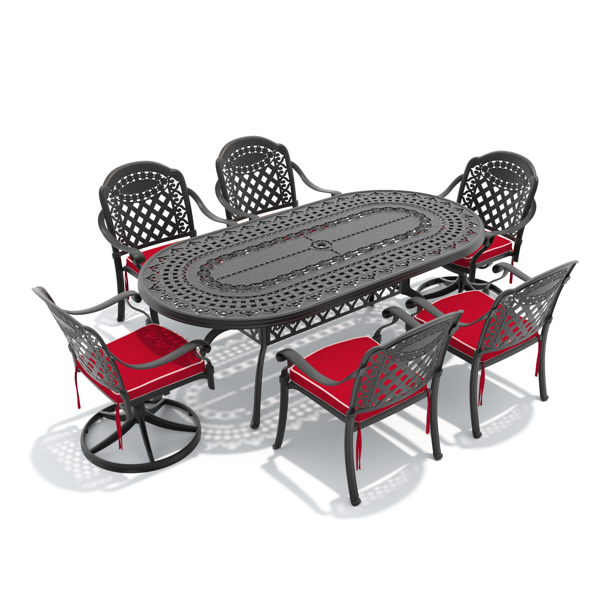 7-Piece All-Weather Cast Aluminum Dining Set, Include 2 Swivel Chairs,4 Dining Chairs and Oval Table With Black Frame - Image 2