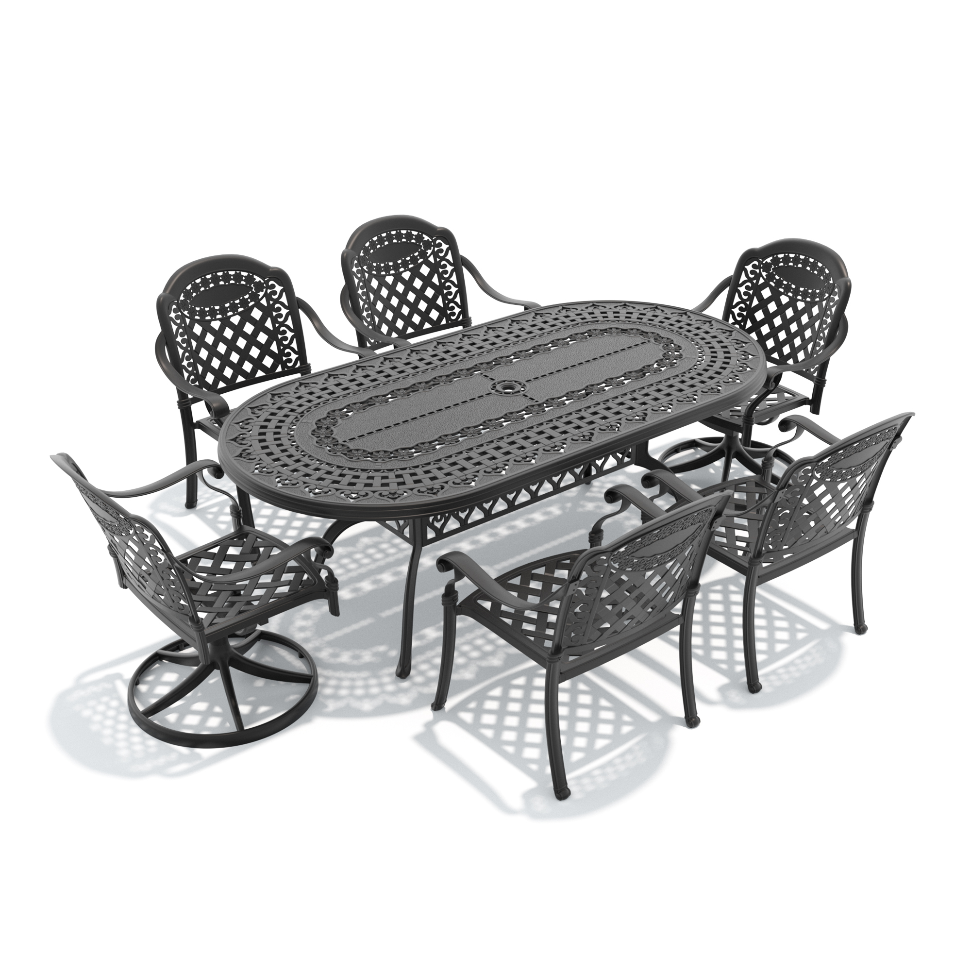 7-Piece All-Weather Cast Aluminum Dining Set, Include 2 Swivel Chairs,4 Dining Chairs and Oval Table With Black Frame - Image 3