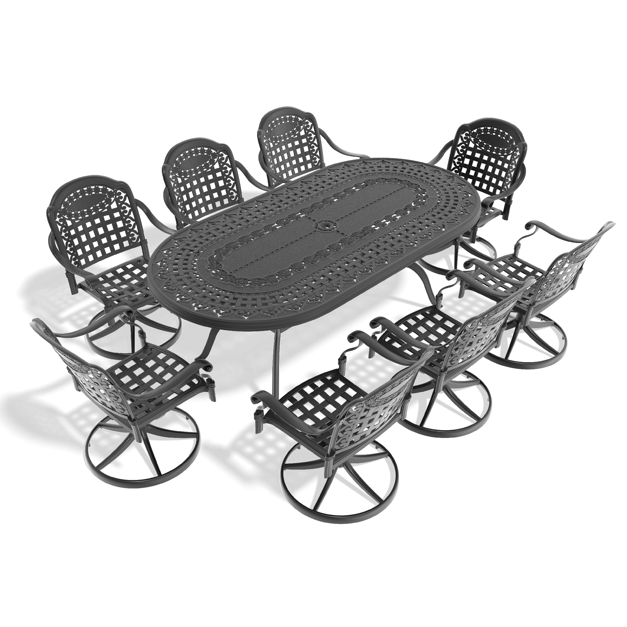 9-Piece All-Weather Cast Aluminum Dining Set, Include 8 Swivel Chairs and Oval Table With Black Frame (same sku:W1710S00360) - Image 2
