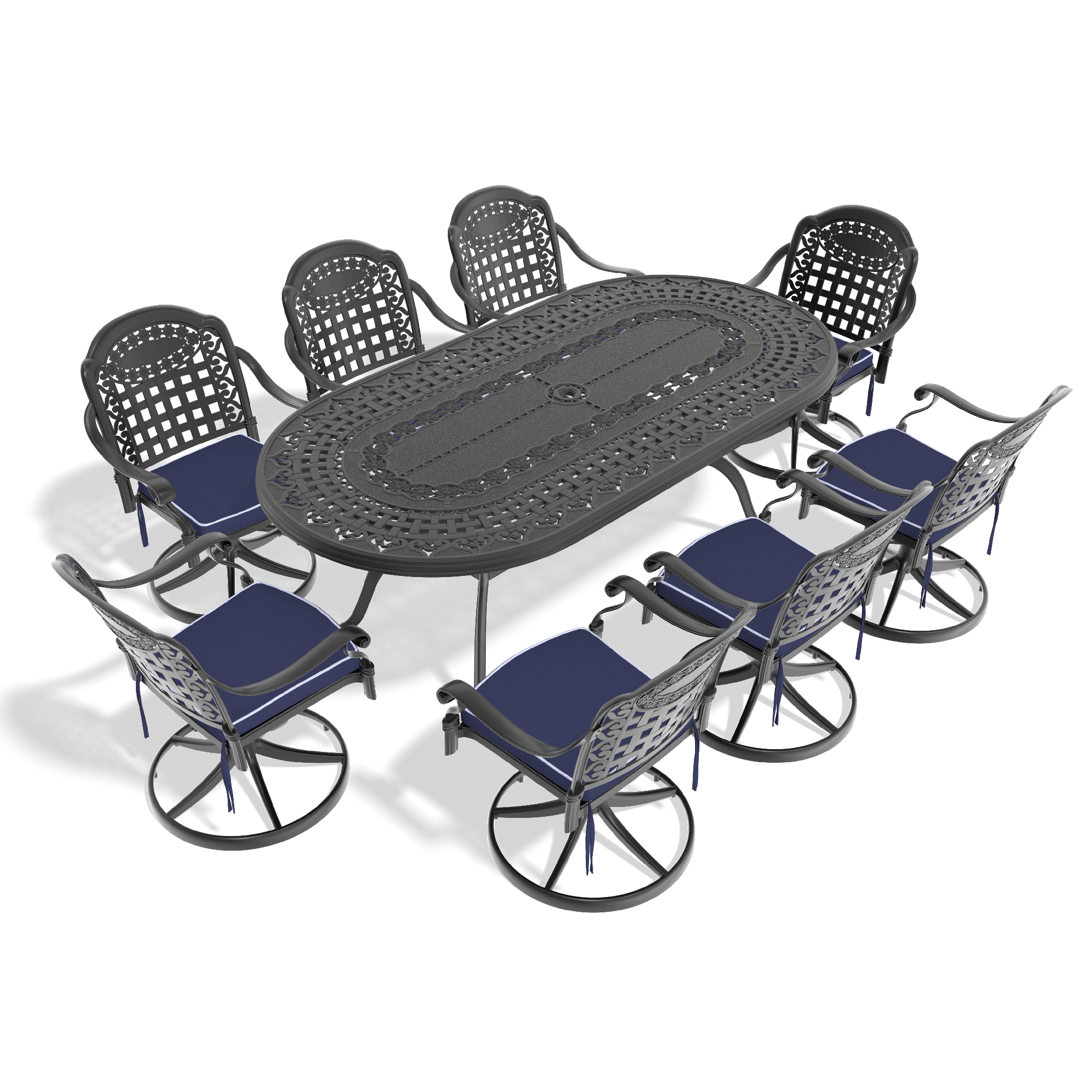 9-Piece All-Weather Cast Aluminum Dining Set, Include 8 Swivel Chairs and Oval Table With Black Frame (same sku:W1710S00360) - Image 3