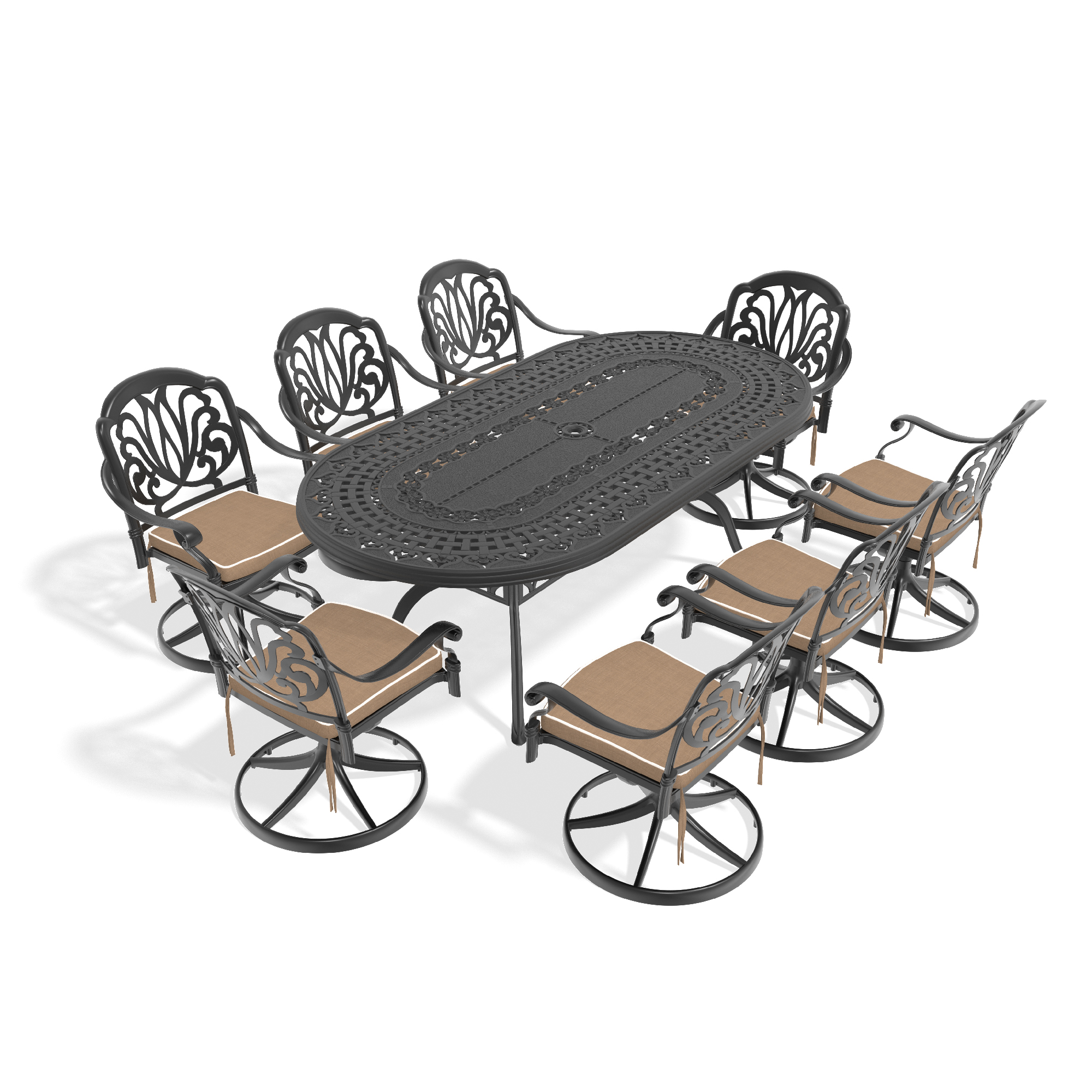 9-Piece All-Weather Cast Aluminum Dining Set, Include 8 Swivel Chairs and Oval Table With Black Frame (same sku:W1710S00469 , W1710S00288) - Image 2
