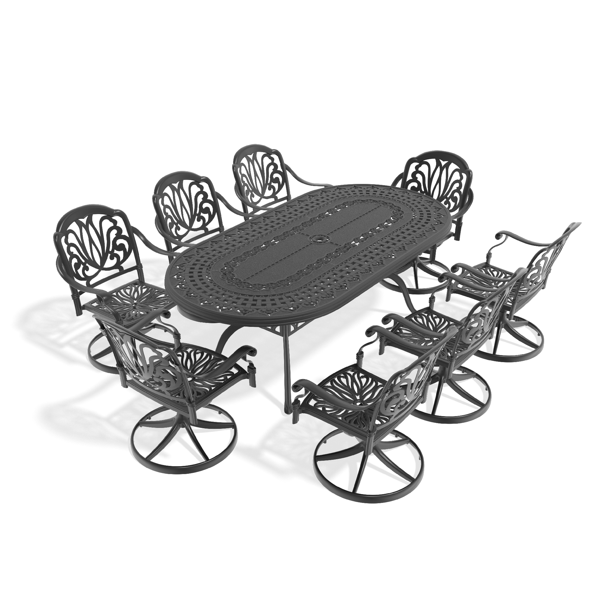 9-Piece All-Weather Cast Aluminum Dining Set, Include 8 Swivel Chairs and Oval Table With Black Frame (same sku:W1710S00469 , W1710S00288) - Image 3