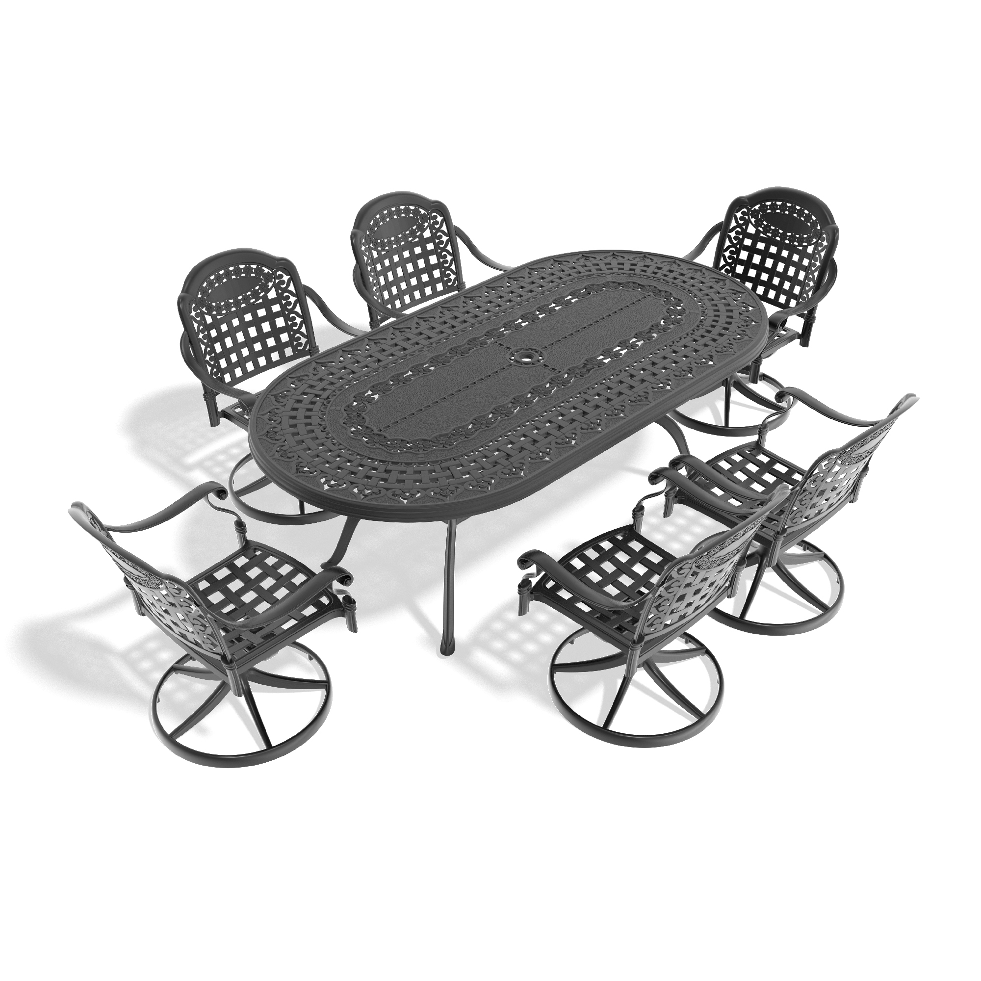 7-Piece All-Weather Cast Aluminum Dining Set, Include 6 Swivel Chairs and Oval Table With Black Frame (same sku:W1710S00359) - Image 2