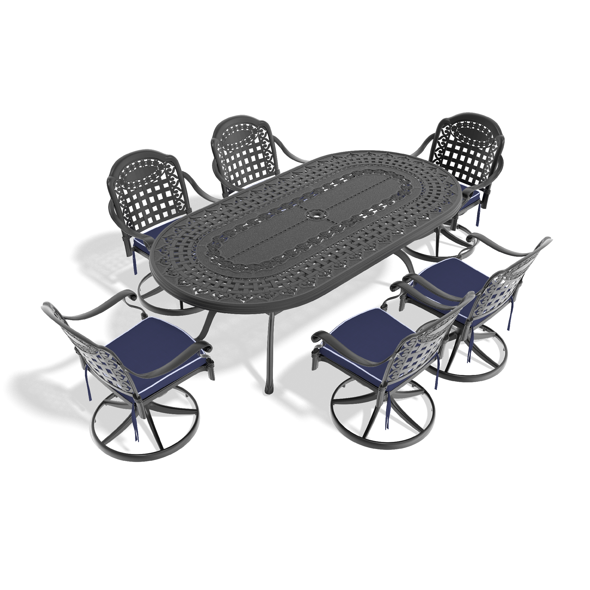 7-Piece All-Weather Cast Aluminum Dining Set, Include 6 Swivel Chairs and Oval Table With Black Frame (same sku:W1710S00359) - Image 3