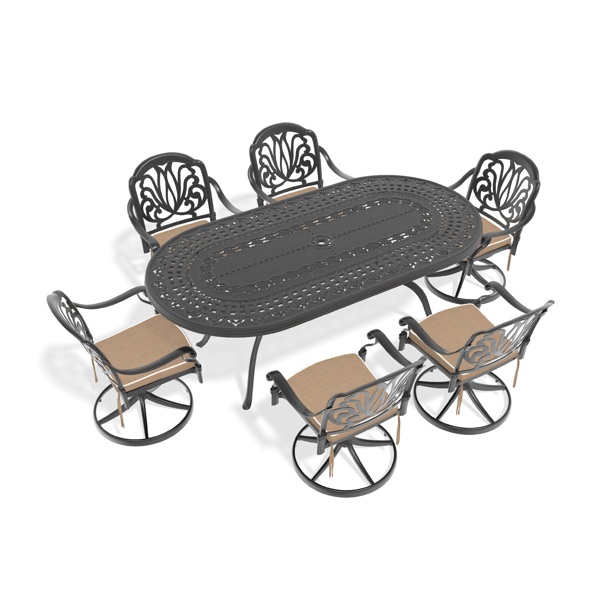 7-Piece All-Weather Cast Aluminum Dining Set, Include 6 Swivel Chairs and Oval Table With Black Frame (same sku:W1710S00467) - Image 2