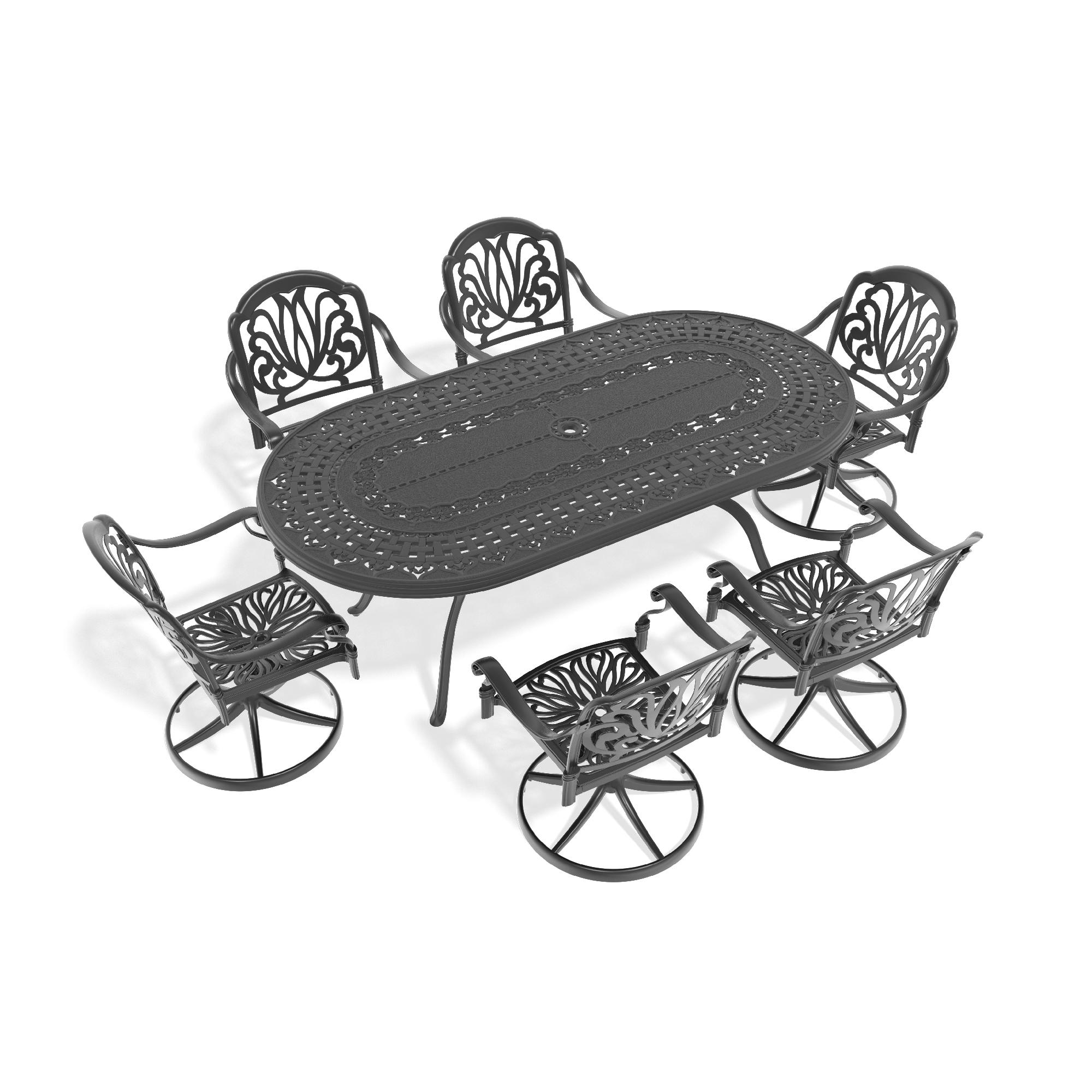 7-Piece All-Weather Cast Aluminum Dining Set, Include 6 Swivel Chairs and Oval Table With Black Frame (same sku:W1710S00467) - Image 3