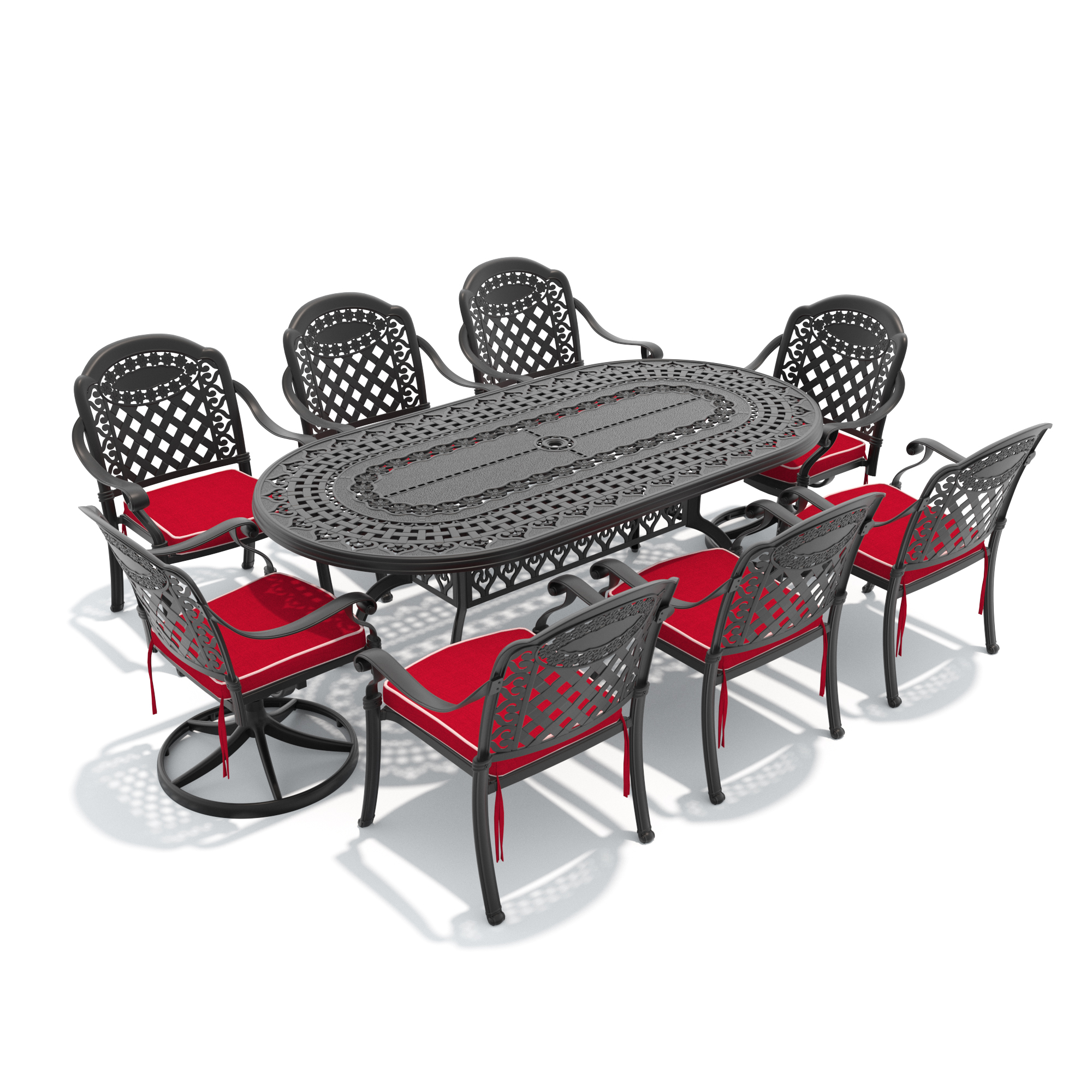 9-Piece All-Weather Cast Aluminum Dining Set, Include 2 Swivel Chairs,6 Dining Chairs and Oval Table With Black Frame - Image 3