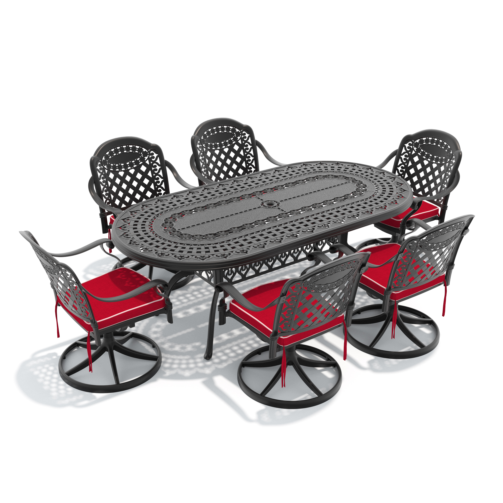 7-Piece All-Weather Cast Aluminum Dining Set, Include 6 Swivel Chairs and Oval Table With Black Frame - Image 2