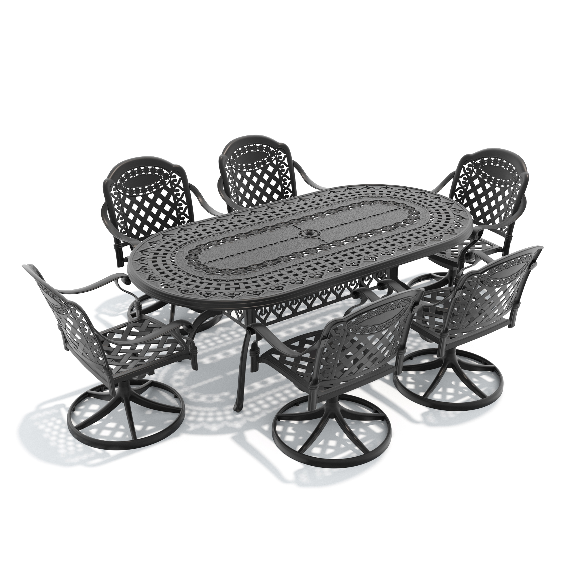 7-Piece All-Weather Cast Aluminum Dining Set, Include 6 Swivel Chairs and Oval Table With Black Frame - Image 3