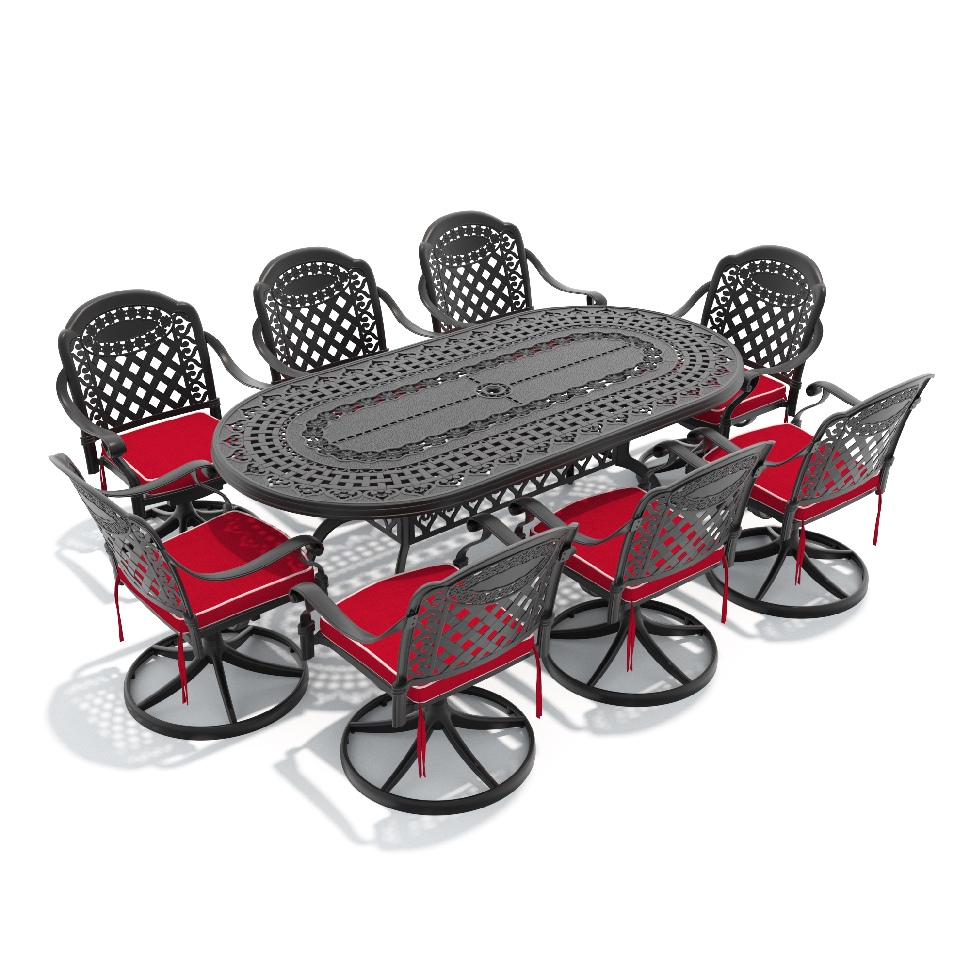 9-Piece All-Weather Cast Aluminum Dining Set, Include 8 Swivel Chairs and Oval Table With Black Frame - Image 2