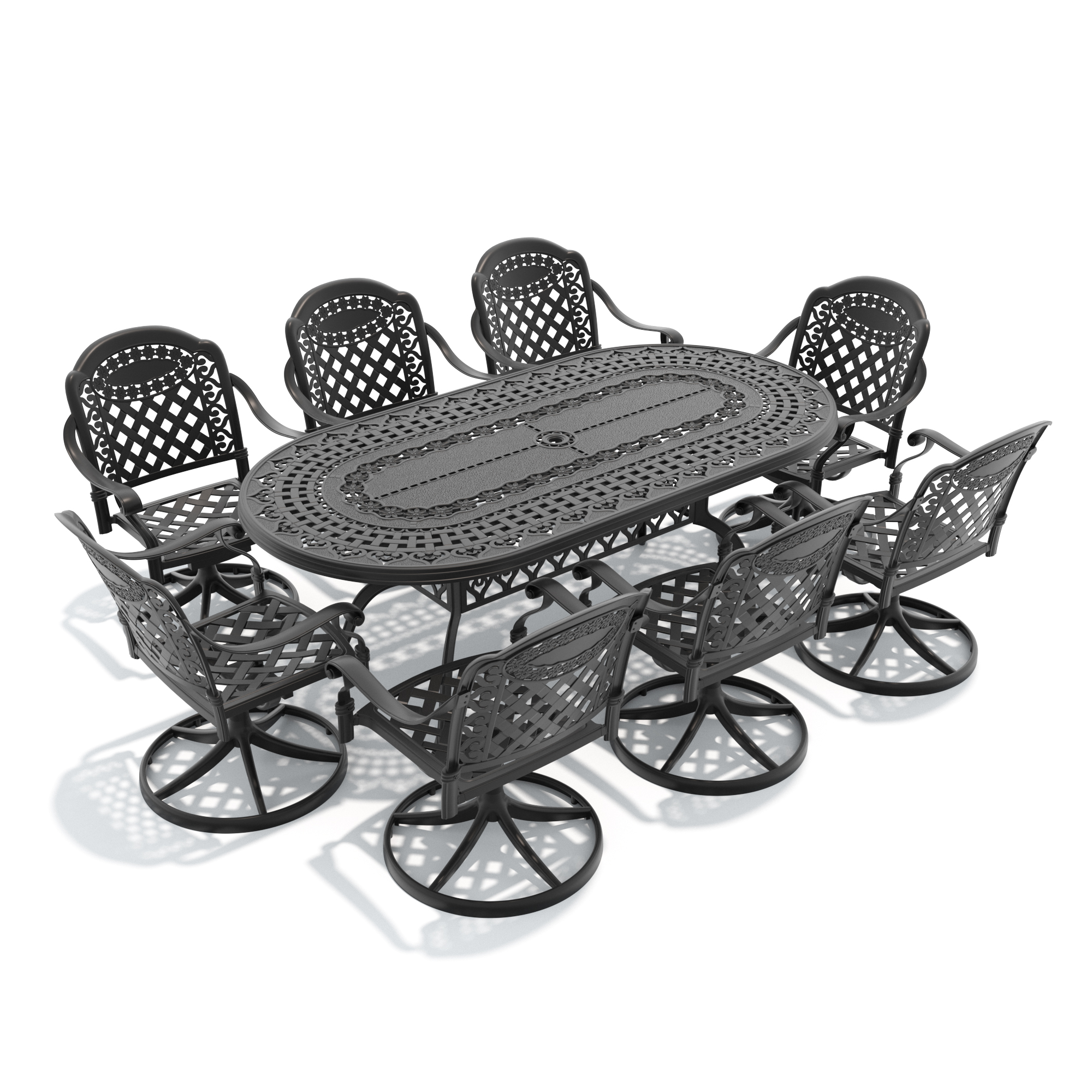 9-Piece All-Weather Cast Aluminum Dining Set, Include 8 Swivel Chairs and Oval Table With Black Frame - Image 3