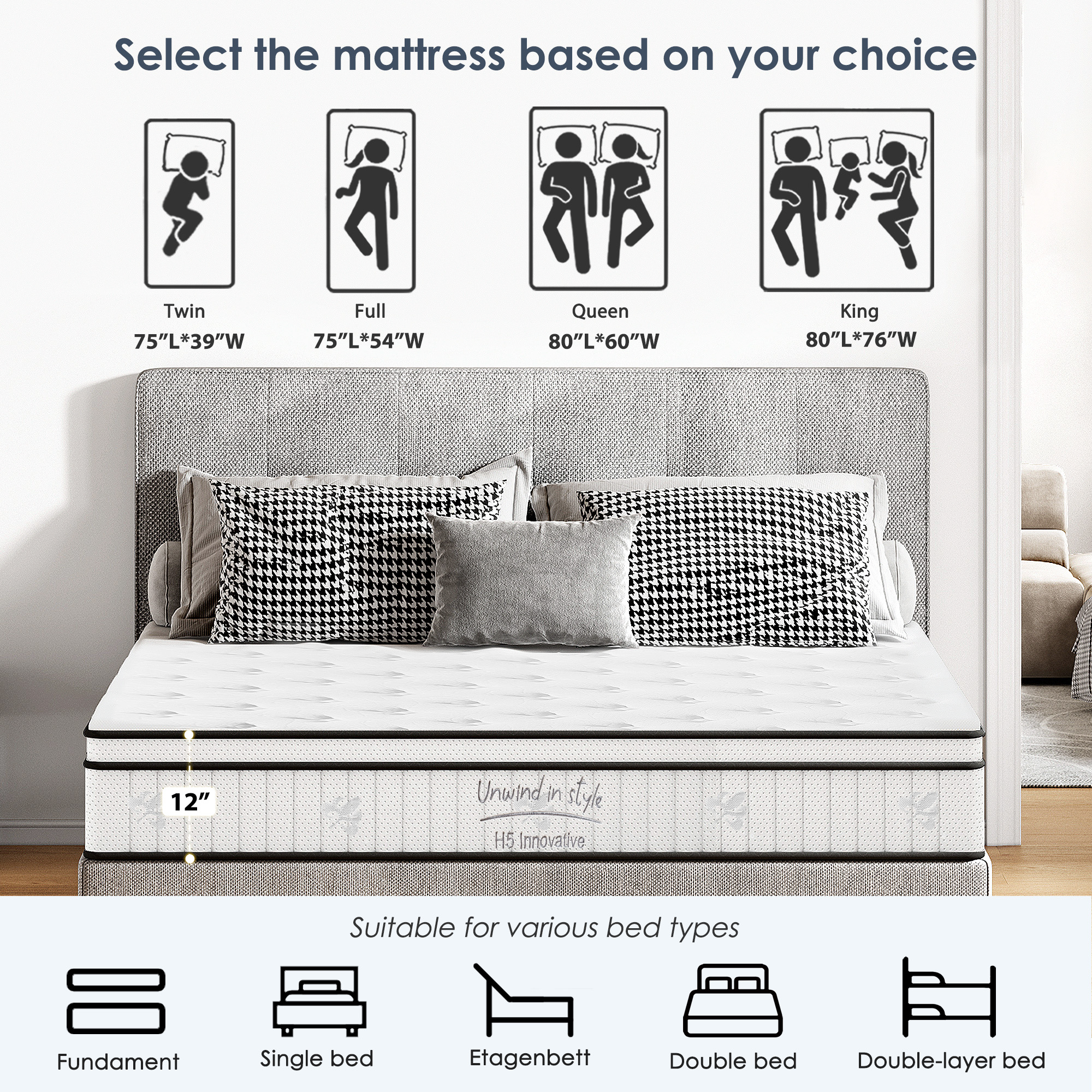 Twin Size Mattress,12 Inch Hybrid Mattress, Individually Pocketed Innerspring, Medium Firm - Image 2