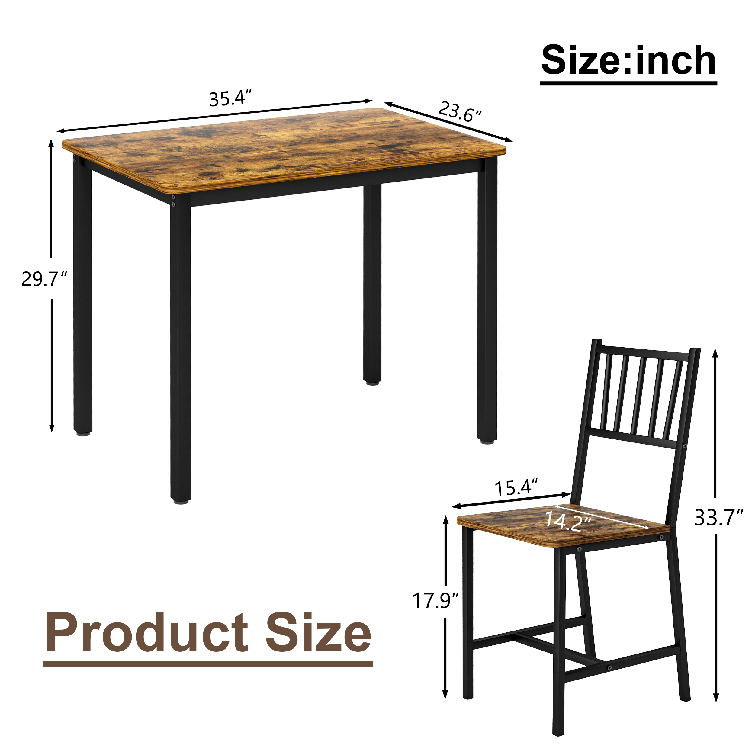 Dining Table Set, Bar Table with 2 Dining chairs, Kitchen Table Counter with Chairs, Industrial for Kitchen Breakfast Table, Living Room, Party Room, Rustic Brown and Black,35.4″L x23.6″W x 29.7″H - Image 6
