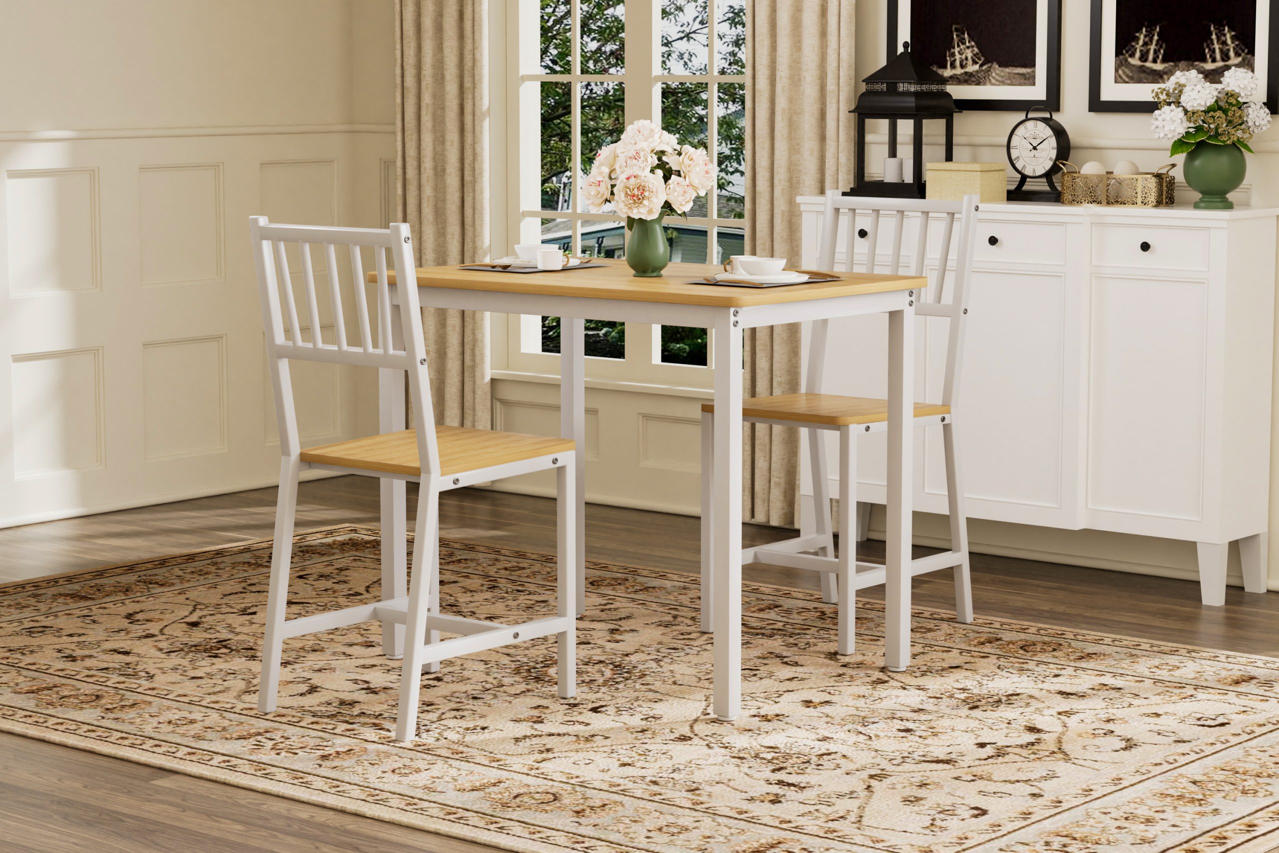 Dining Table Set, Bar Table with 2 Dining chairs, Kitchen Table Counter with Chairs, Industrial for Kitchen Breakfast Table, Living Room, Party Room,Natural and White,35.4″L x23.6″W x 29.7″H - Image 5