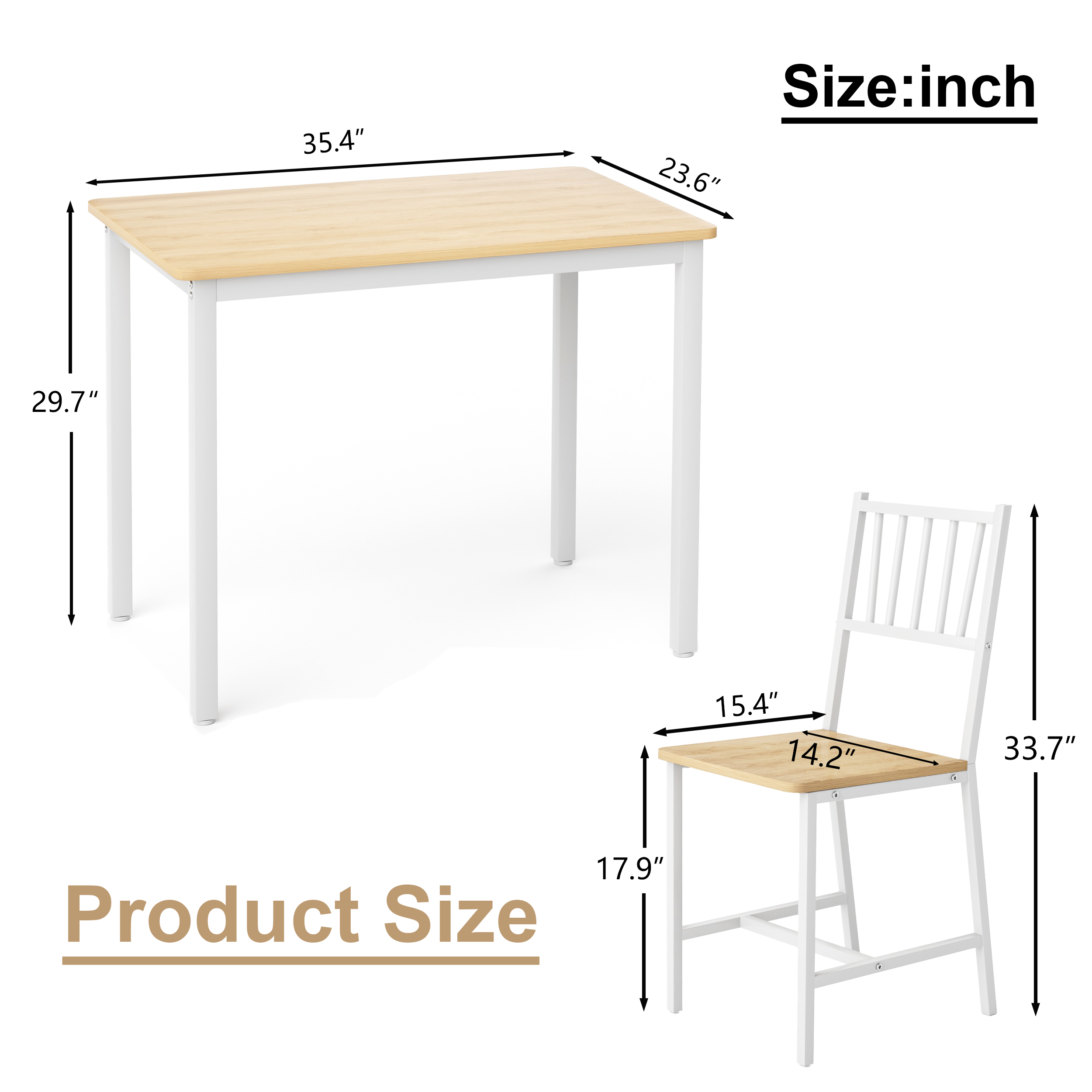 Dining Table Set, Bar Table with 2 Dining chairs, Kitchen Table Counter with Chairs, Industrial for Kitchen Breakfast Table, Living Room, Party Room,Natural and White,35.4″L x23.6″W x 29.7″H - Image 6