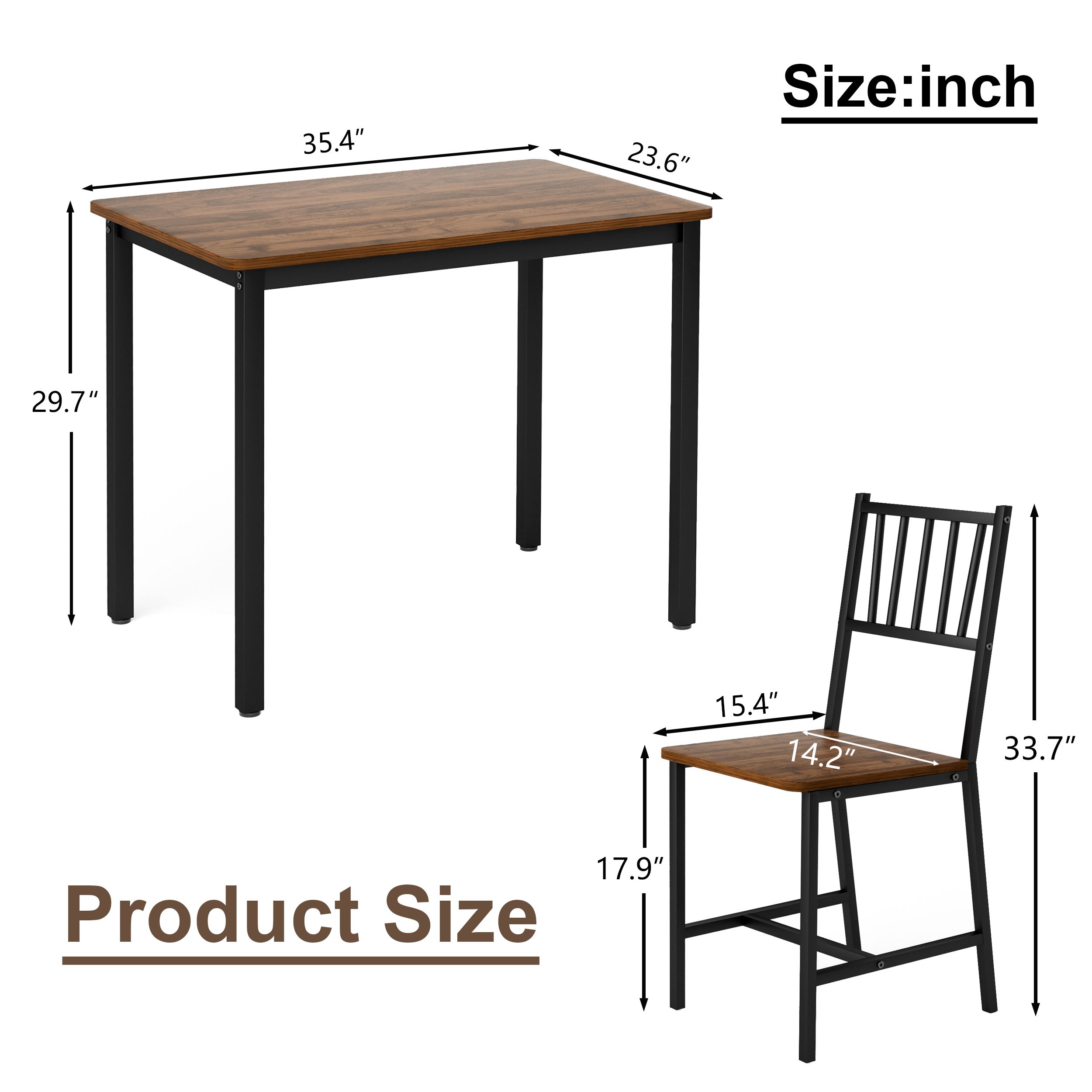 Dining Table Set, Bar Table with 2 Dining chairs, Kitchen Table Counter with Chairs, Industrial for Kitchen Breakfast Table, Living Room, Party Room, Walnut ,35.4″L x23.6″W x 29.7″H - Image 6
