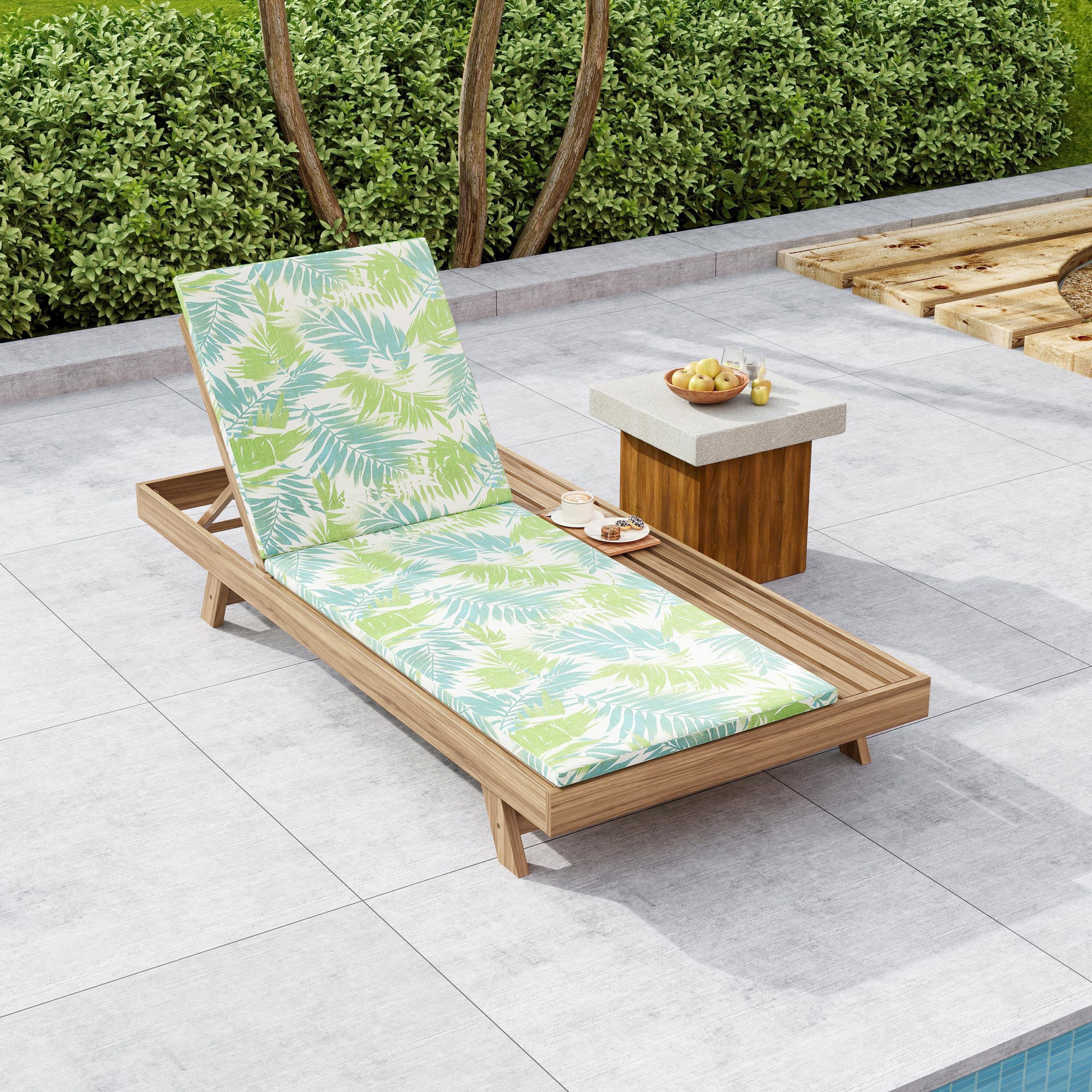 Lounge Chaise Set, Space Available On One Side, Acacia Wood In light brown With Water-Resistant Lounge Cushions (Leaf Coconut & 2 Inch Thick) – Matching Cream/Dark Grey Version Available - Image 5