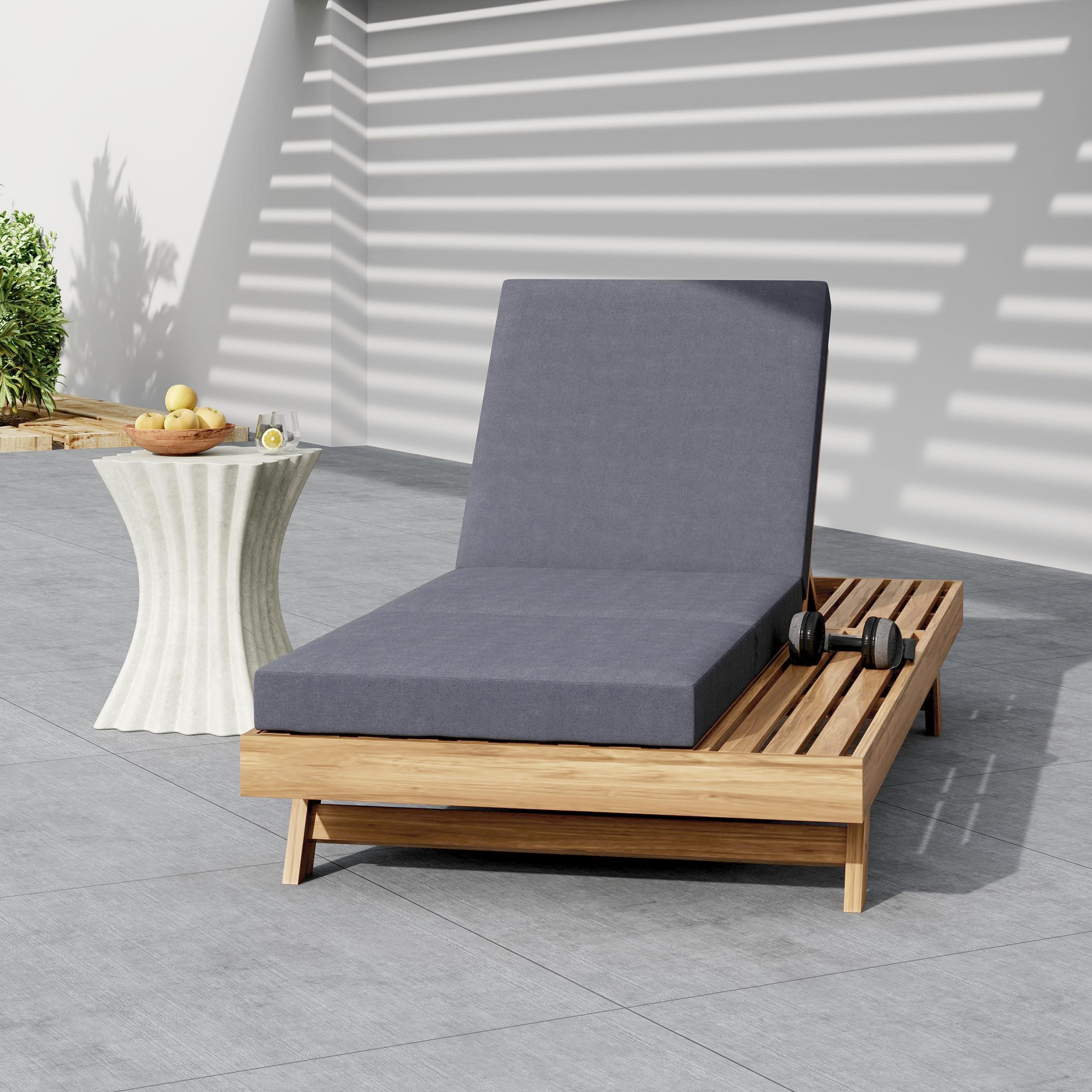 Lounge Chaise Set, Space Available On One Side, Acacia Solid Wood In light brown With Lounge Cushion (Dark Grey & Triple Fold) – Matching Cream Version Available - Image 4