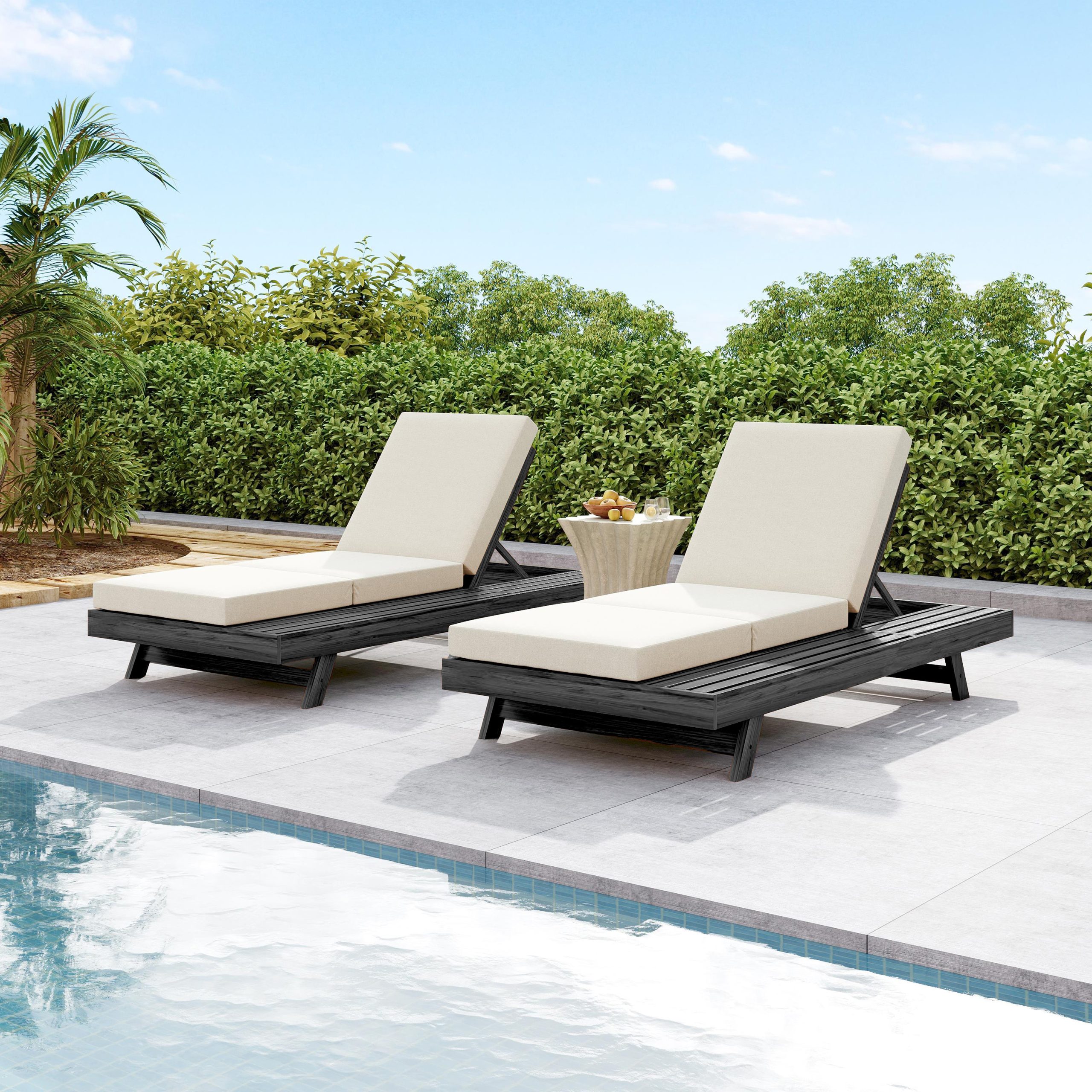 Lounge Chaise Set, Space Available On One Side, Acacia Solid Wood In Black With Lounge Cushion (Cream & Triple Fold) – Matching Dark Grey Version Available - Image 5
