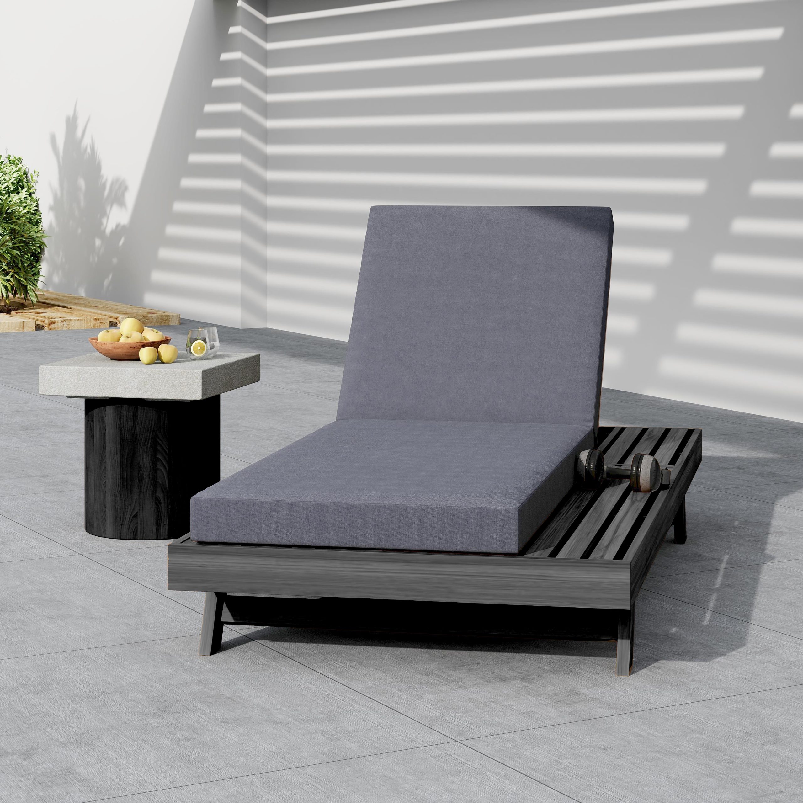 Lounge Chaise Set, Space Available On One Side, Acacia Wood In Black With Water-Resistant Lounge Cushions (Dark Grey & 4 Inch Thick) – Matching Cream Version Available - Image 4