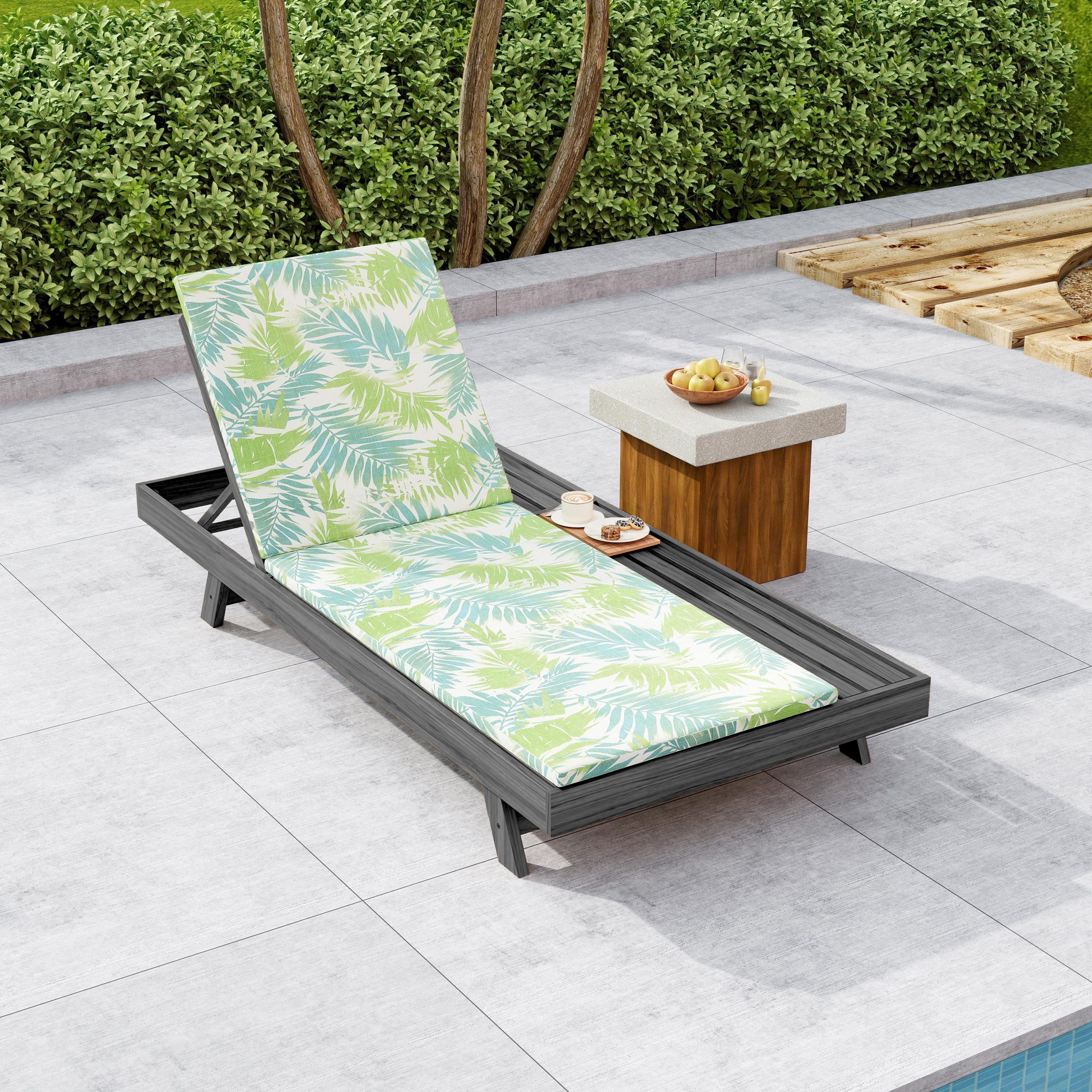 Lounge Chaise Set, Space Available On One Side, Acacia Wood In Black With Water-Resistant Lounge Cushions (Leaf Coconut & 2 Inch Thick) – Matching Cream/Dark Grey Version Available - Image 2