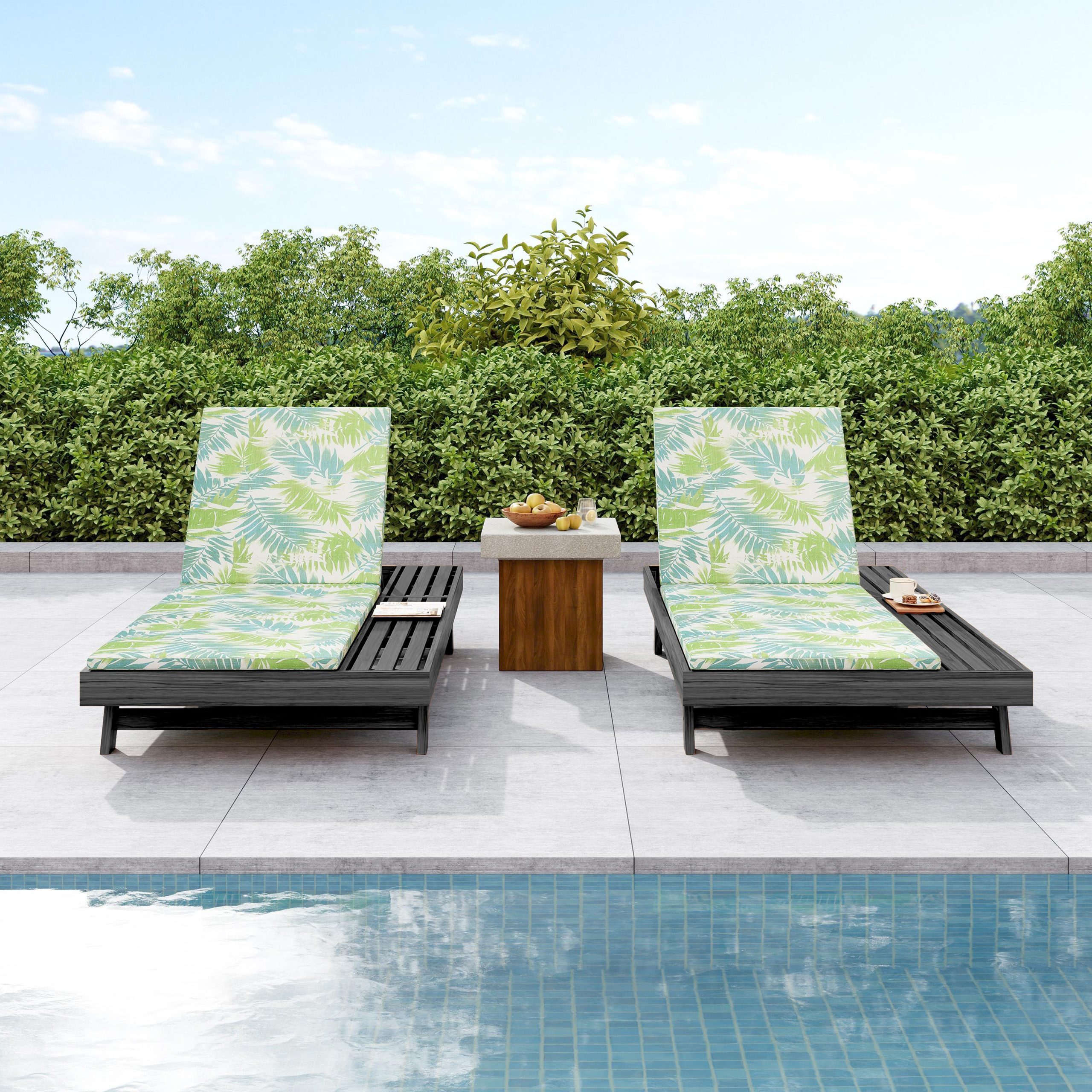 Lounge Chaise Set, Space Available On One Side, Acacia Wood In Black With Water-Resistant Lounge Cushions (Leaf Coconut & 2 Inch Thick) – Matching Cream/Dark Grey Version Available - Image 6