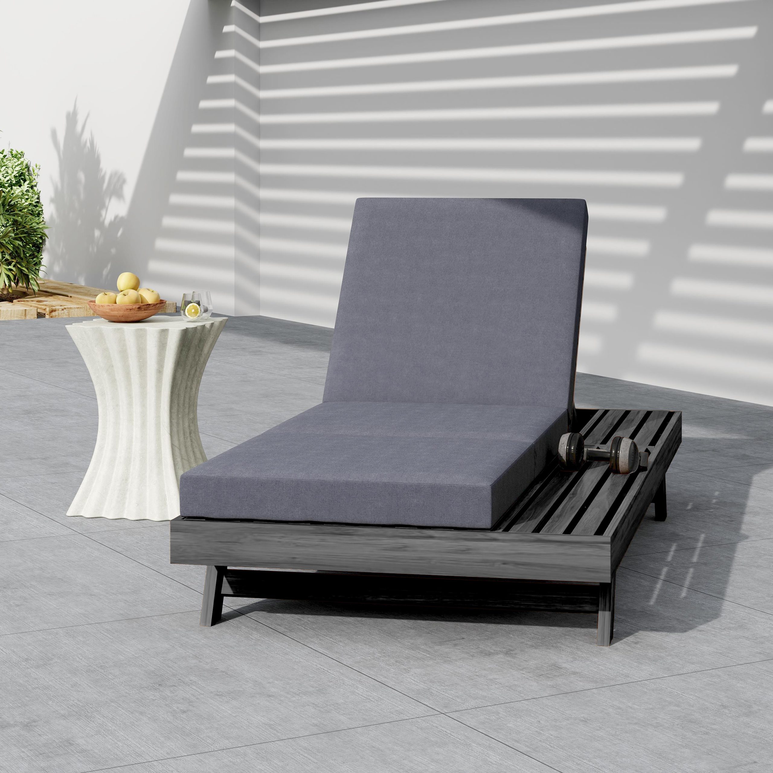 Lounge Chaise Set, Space Available On One Side, Acacia Solid Wood In Black With Lounge Cushion (Dark Grey & Triple Fold) – Matching Cream Version Available - Image 4