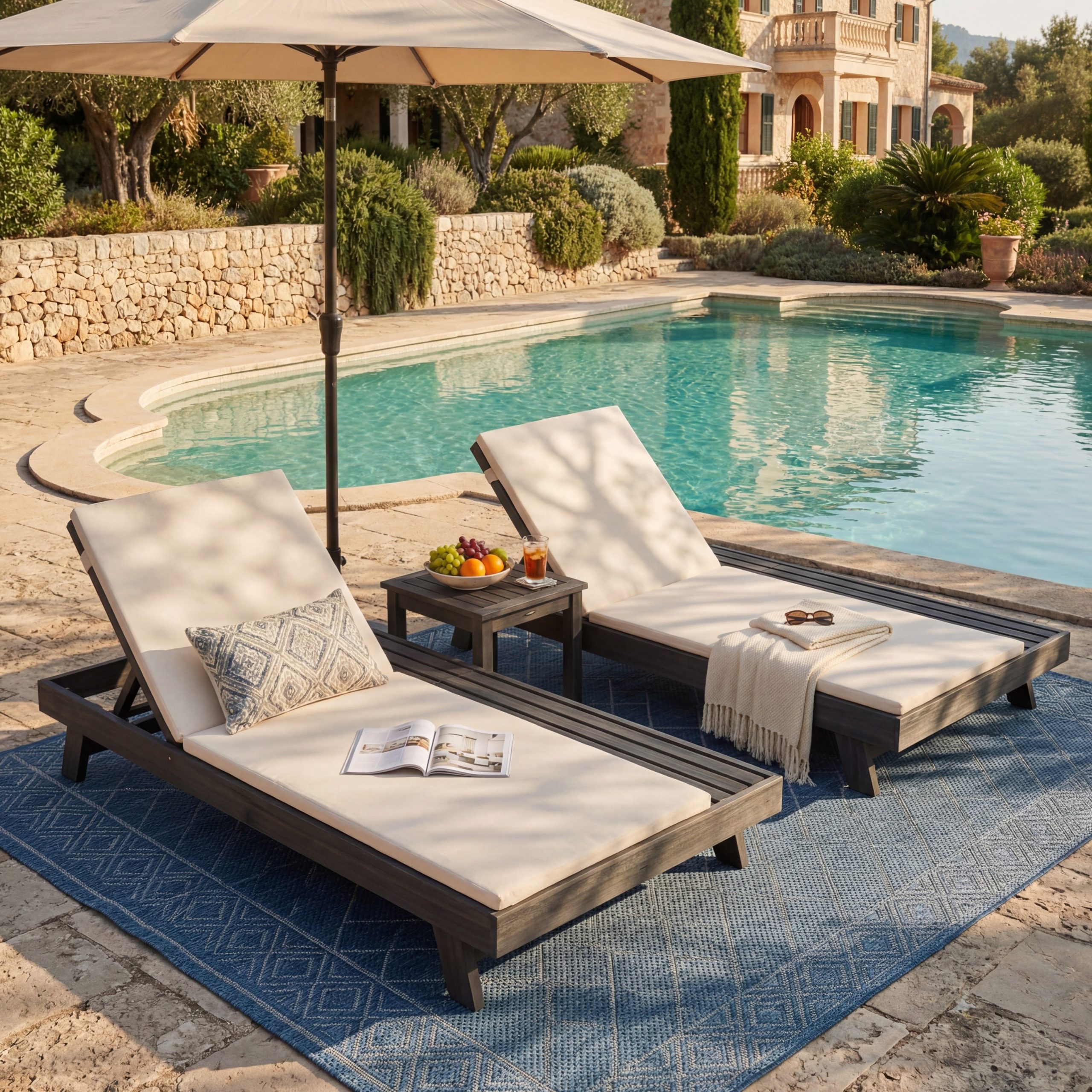 Lounge Chaise Set, Space Available On One Side, Acacia Wood In Black With Water-Resistant Lounge Cushions (Cream & 2 Inch Thick) – Matching Dark Grey/Leaf Coconut Version Available - Image 5