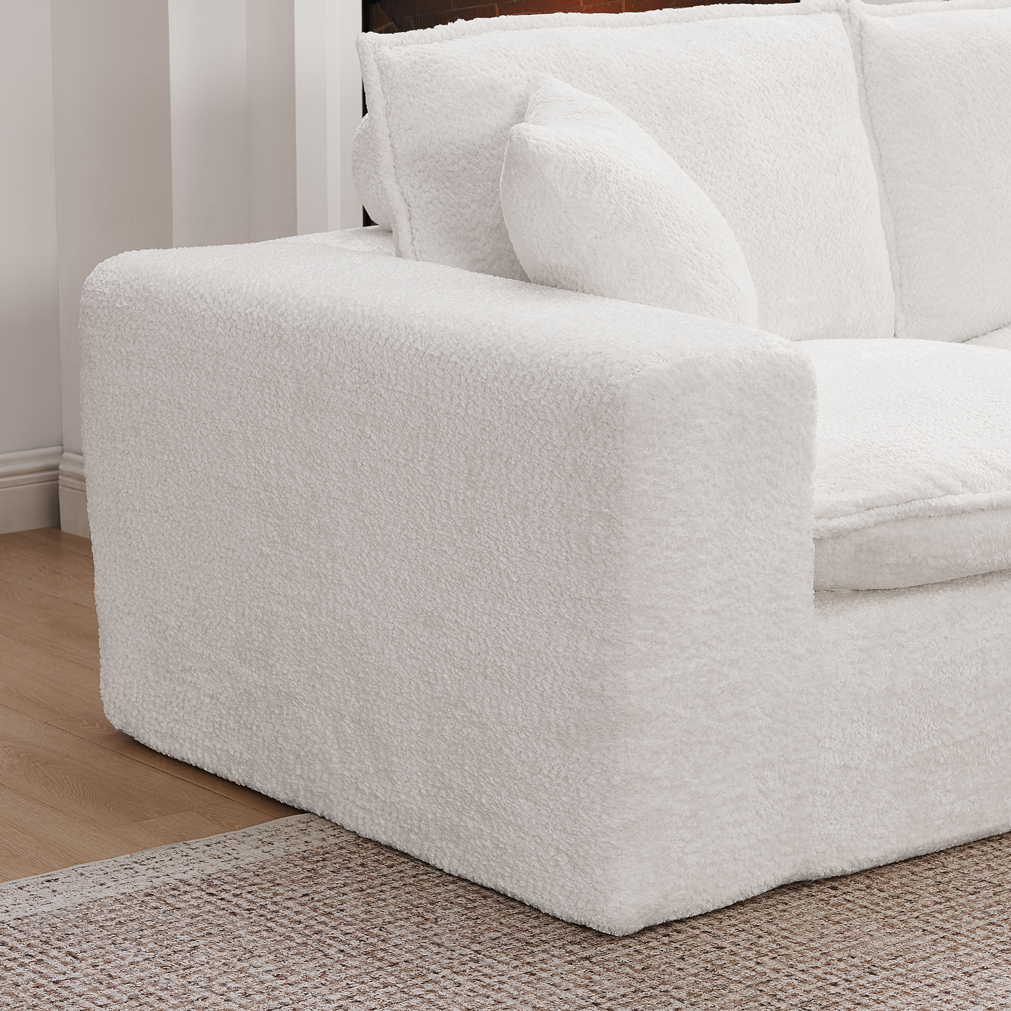 107'' Modern Boucle L-shaped Sectional Sofa with Moveable Ottoman for Living Room, Comfy Cloud Couch with Pillows, DIY Combination - Image 4